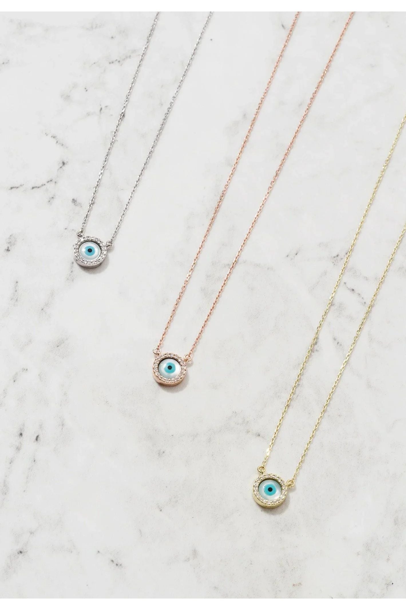 Evil Eye Mother Of Pearl Necklace Cz Gold - LATELITA Necklaces