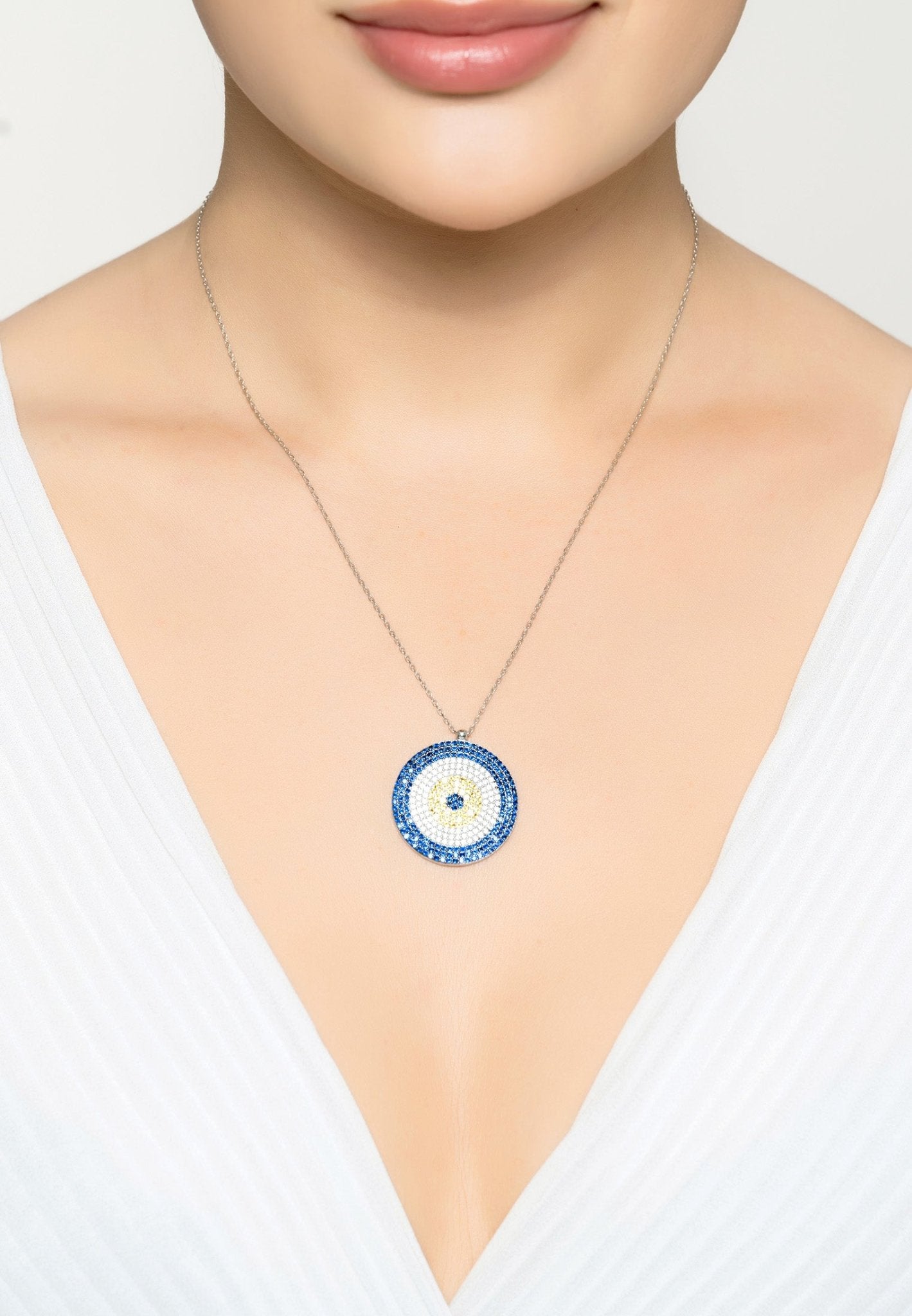 Evil Eye Pendant Necklace Large Blue Silver - LATELITA Necklaces
