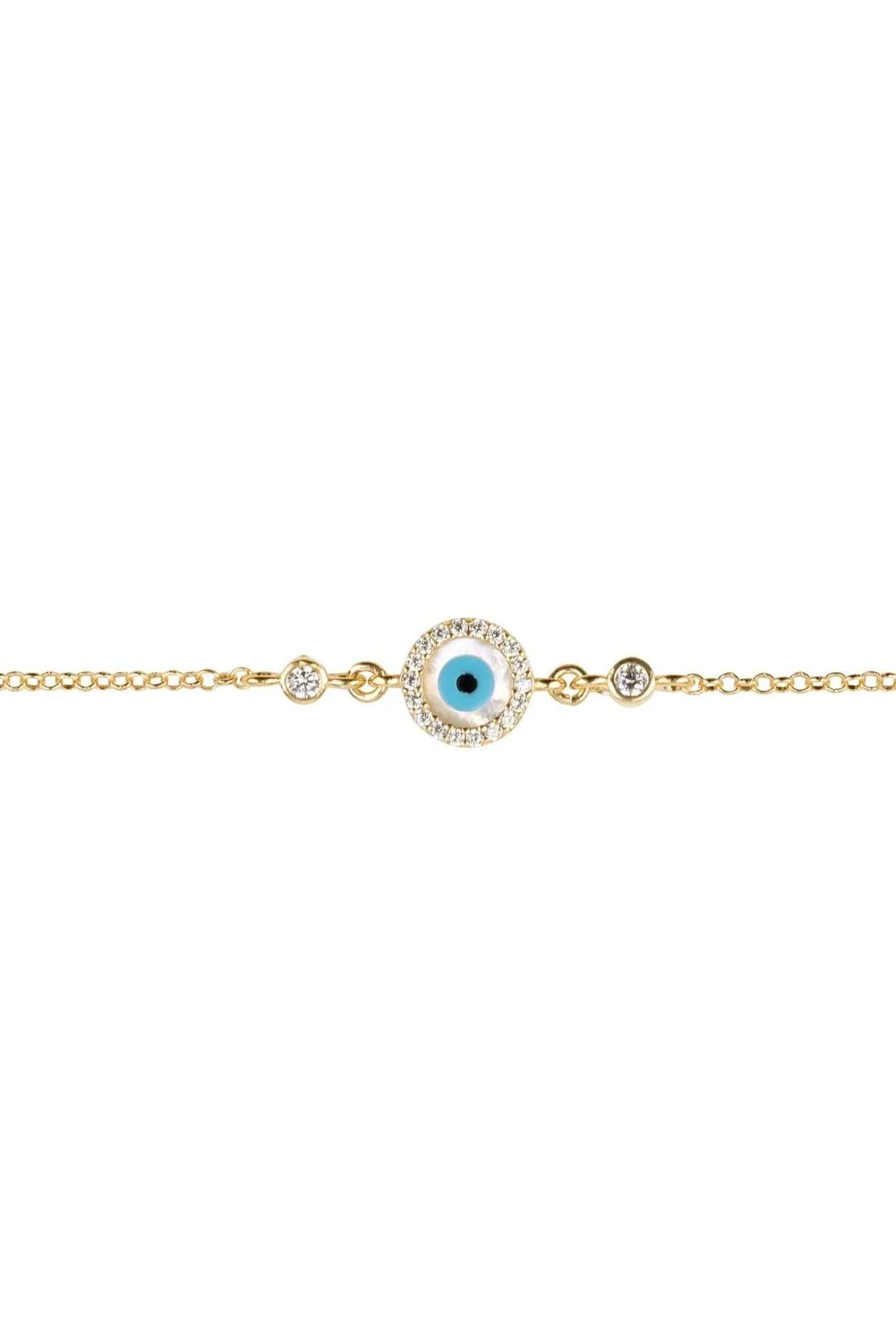 Evil Eye Round Mother Of Pearl Gemstone Bracelet Gold - LATELITA Bracelets