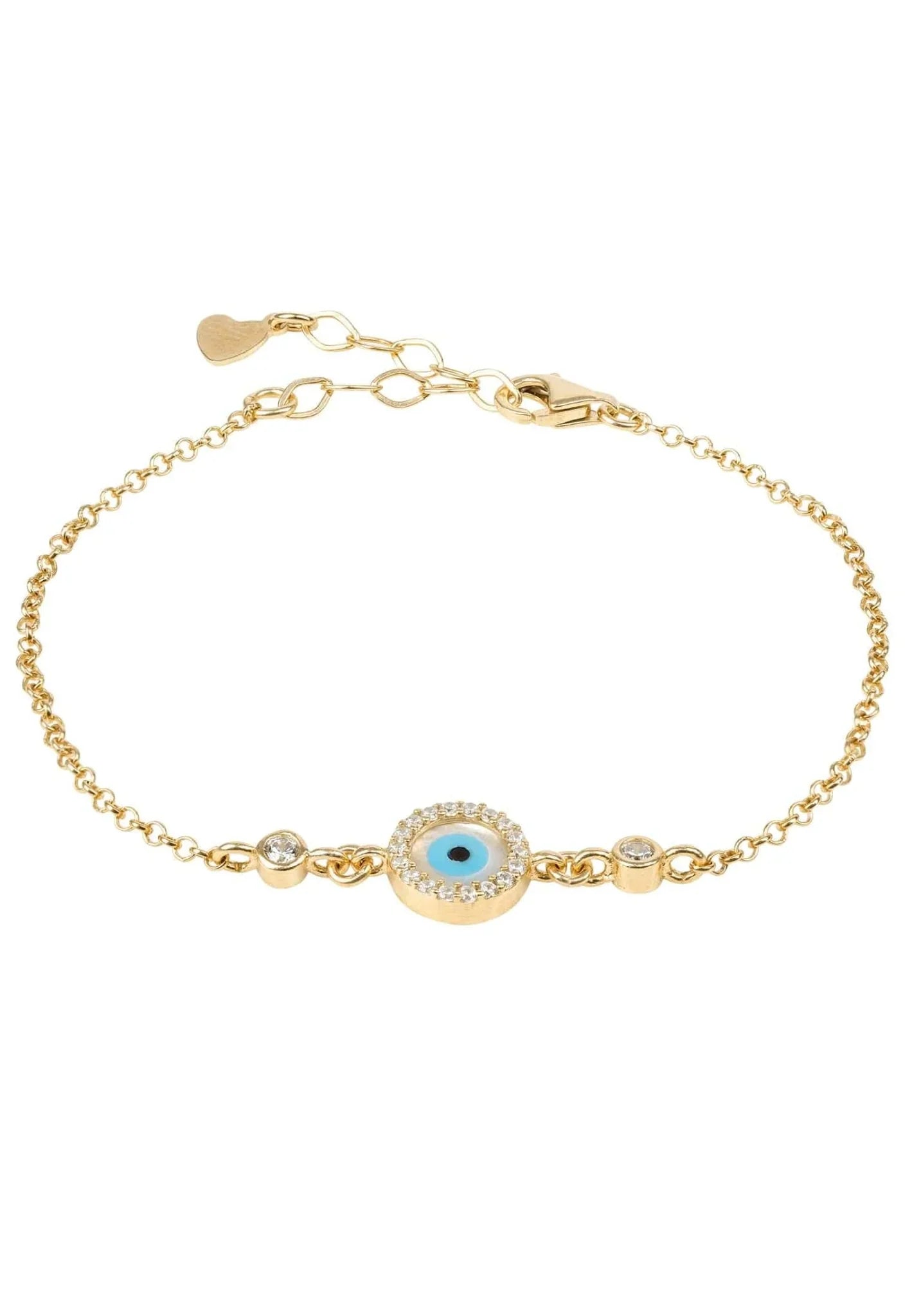 Evil Eye Round Mother Of Pearl Gemstone Bracelet Gold - LATELITA Bracelets