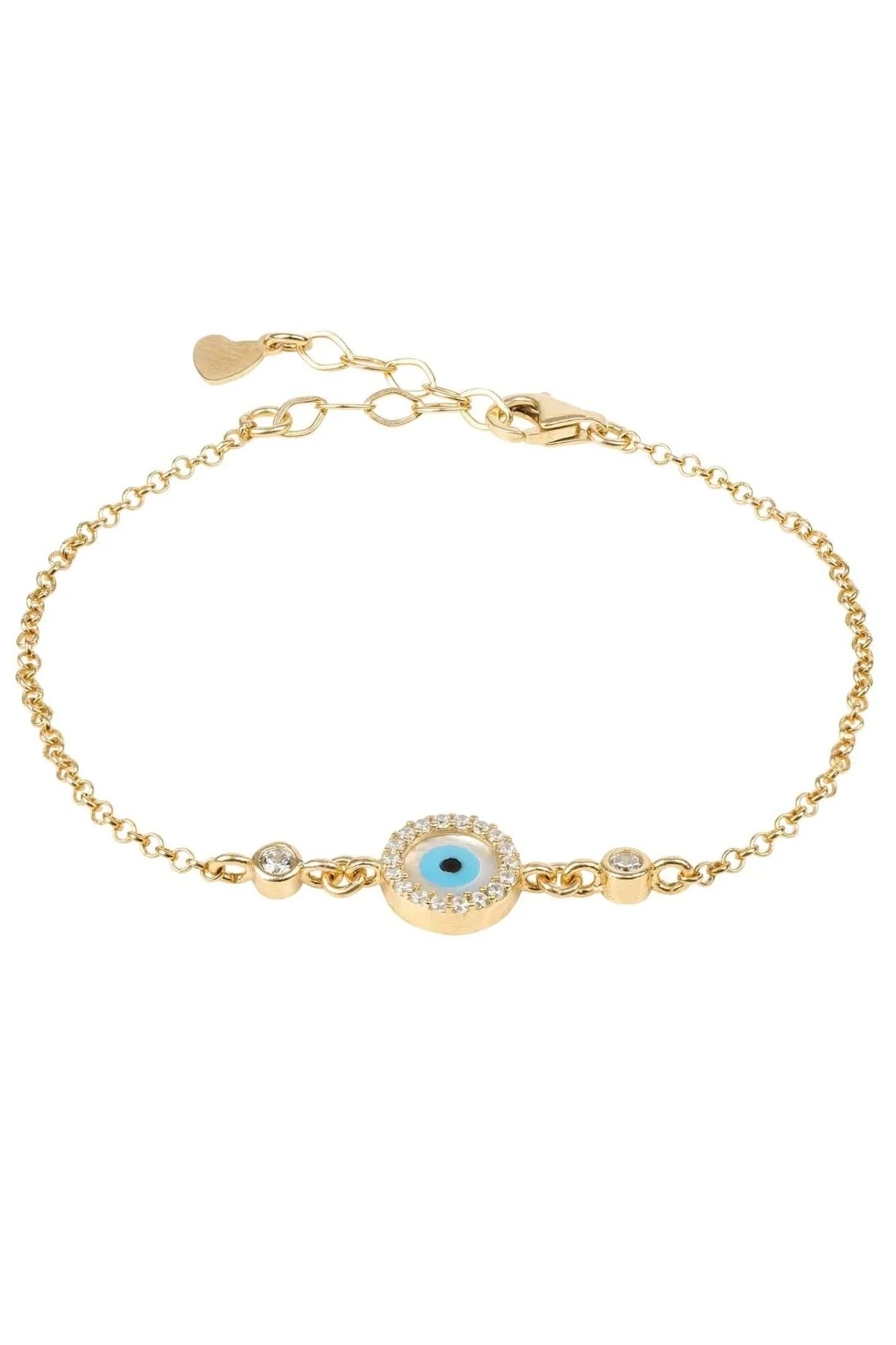 Evil Eye Round Mother Of Pearl Gemstone Bracelet Gold - LATELITA Bracelets