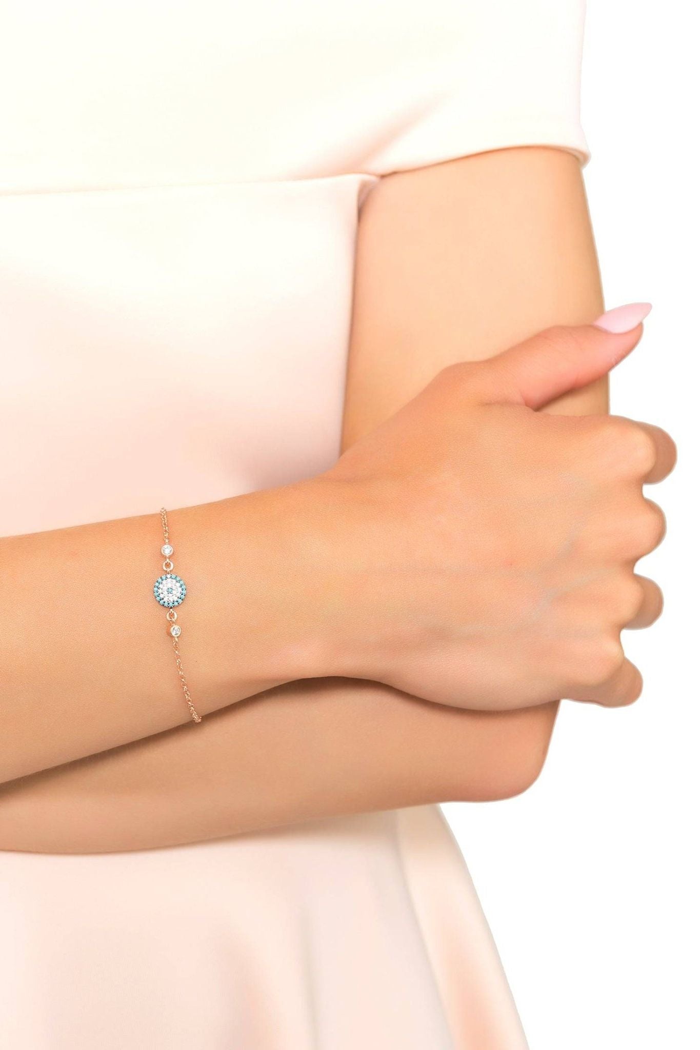 Evil Eye Turquoise Blue Gemstone Bracelet Gold - LATELITA Bracelets
