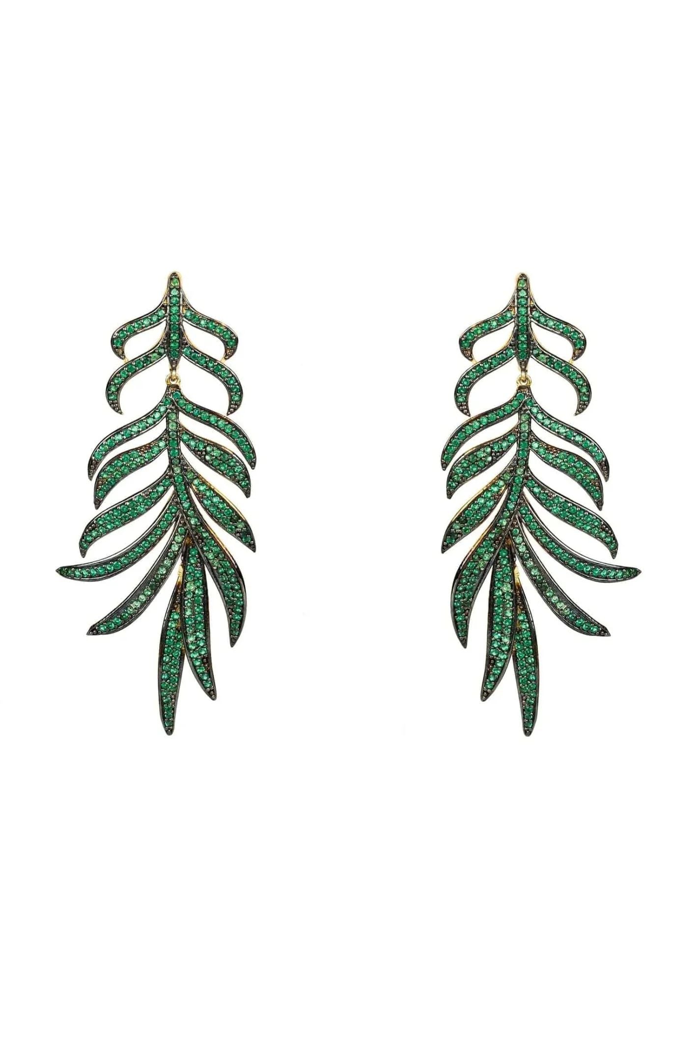 Feathered Leaf Statement Drop Earrings Green Cz - LATELITA Earrings