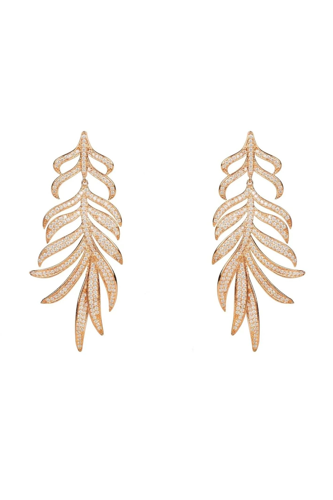 Feathered Leaf Statement Drop Earrings Rosegold - LATELITA Earrings