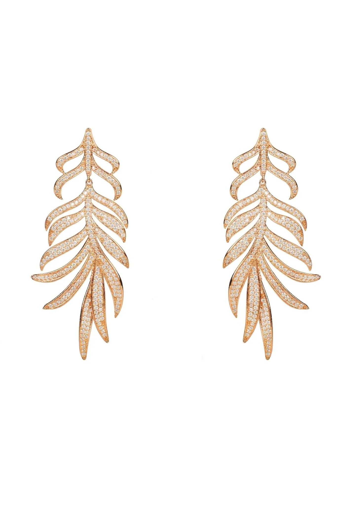 Feathered Leaf Statement Drop Earrings Rosegold - LATELITA Earrings