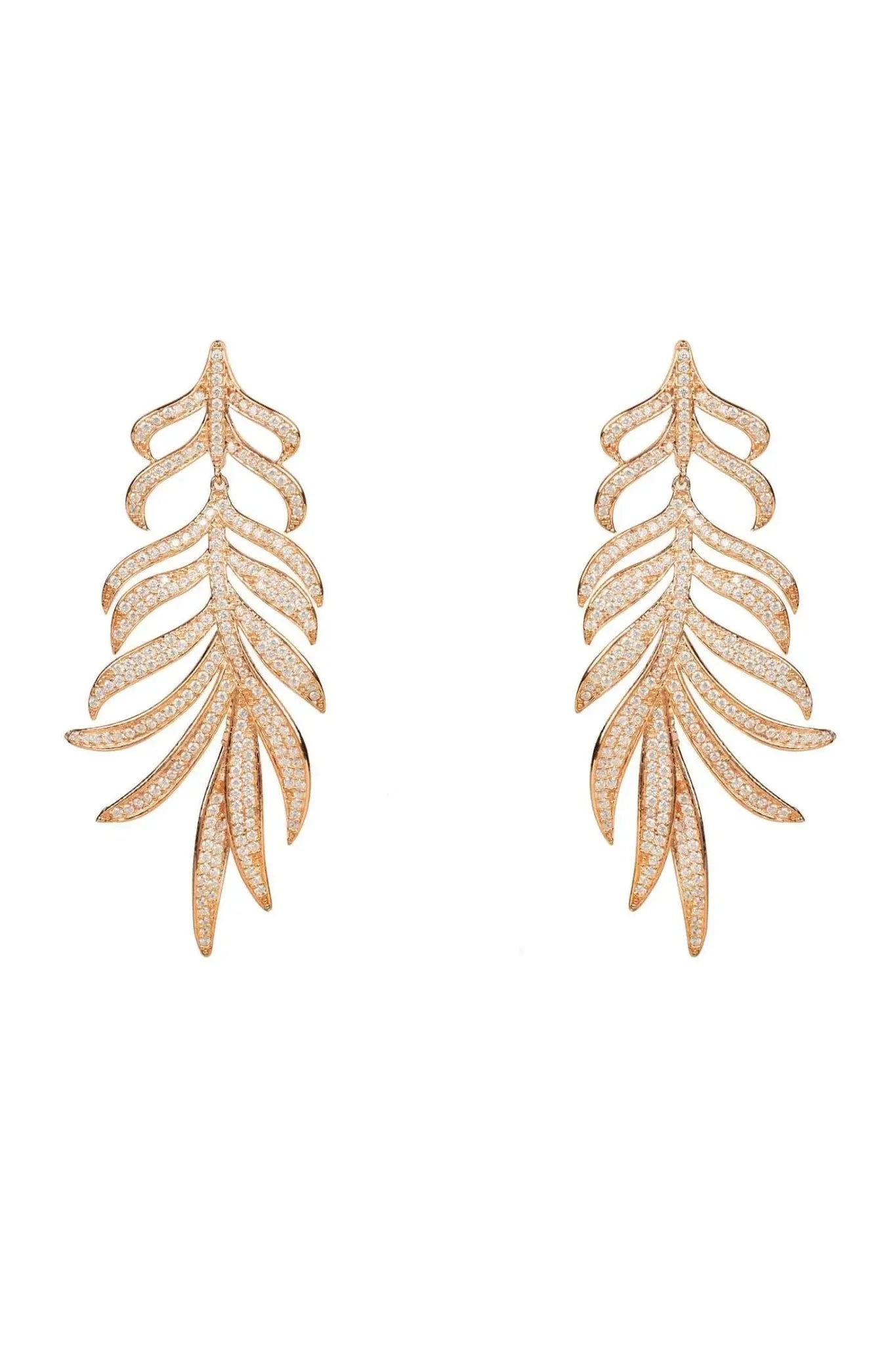 Feathered Leaf Statement Drop Earrings Rosegold - LATELITA Earrings