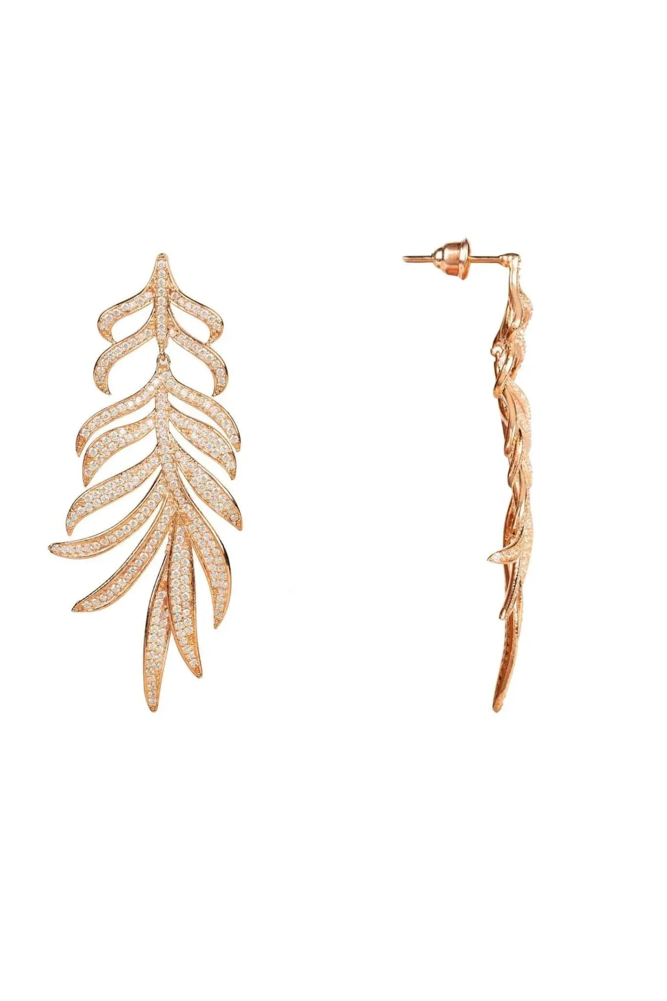 Feathered Leaf Statement Drop Earrings Rosegold - LATELITA Earrings