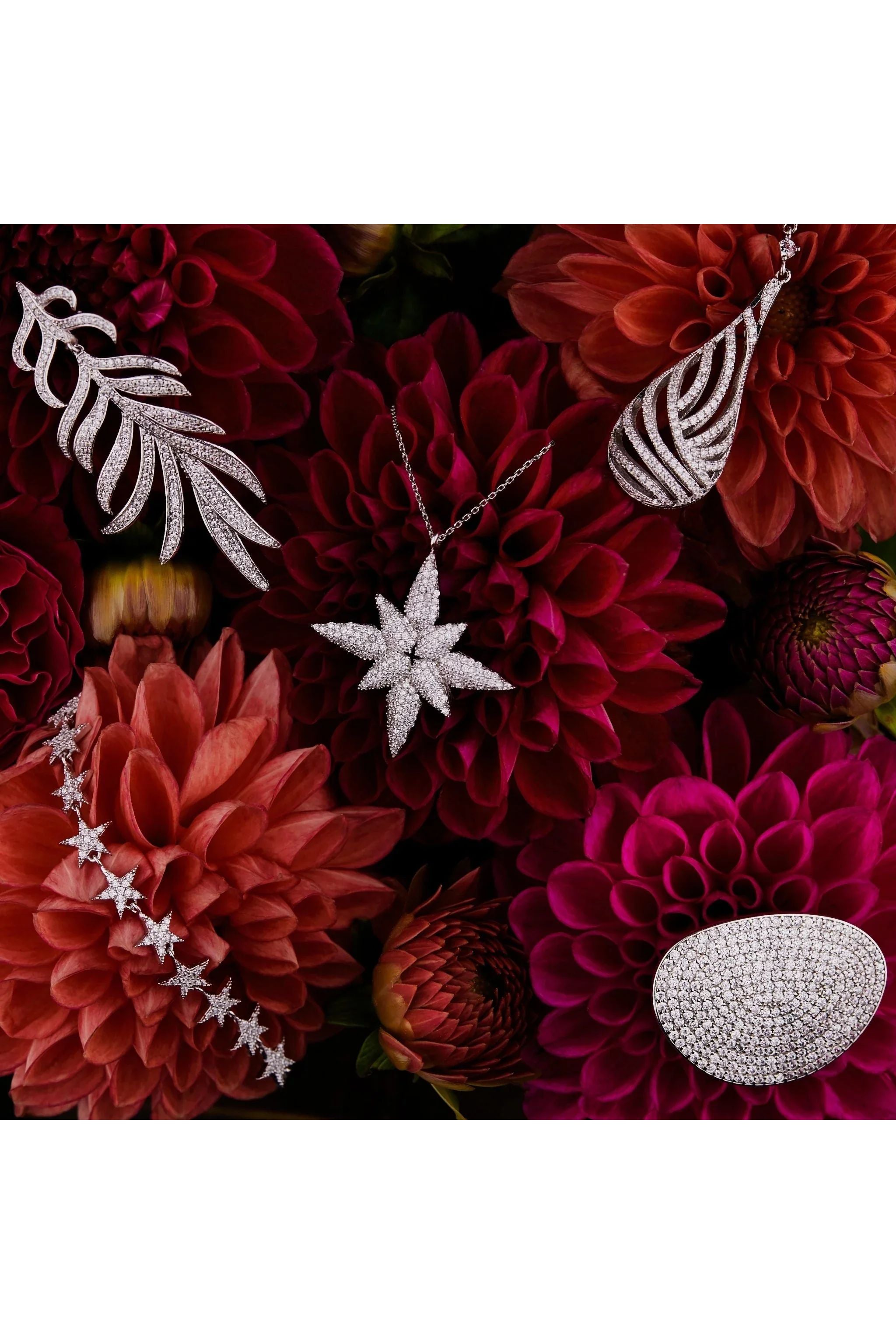 Feathered Leaf Statement Drop Earrings Silver - LATELITA Earrings