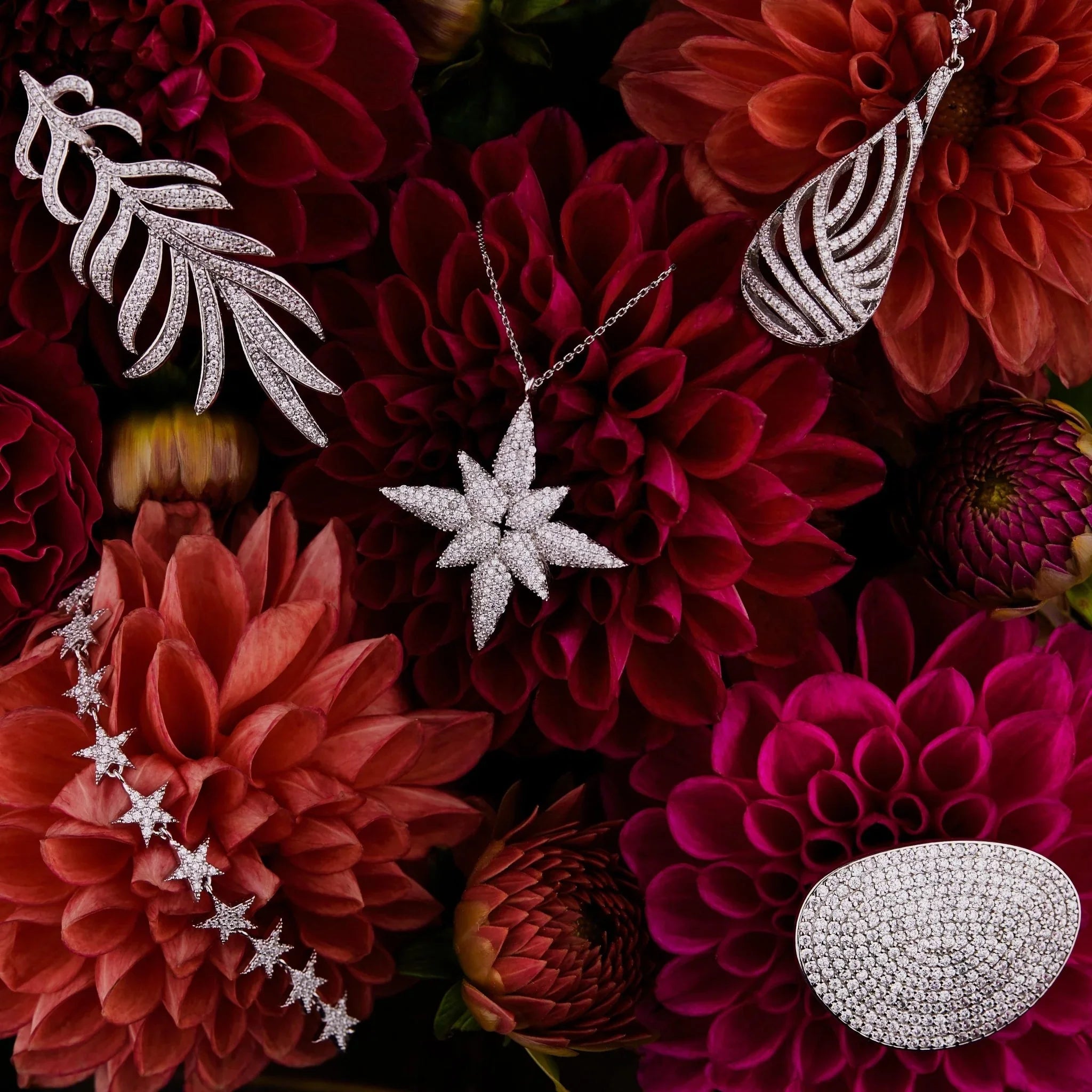 Feathered Leaf Statement Drop Earrings Silver - LATELITA Earrings