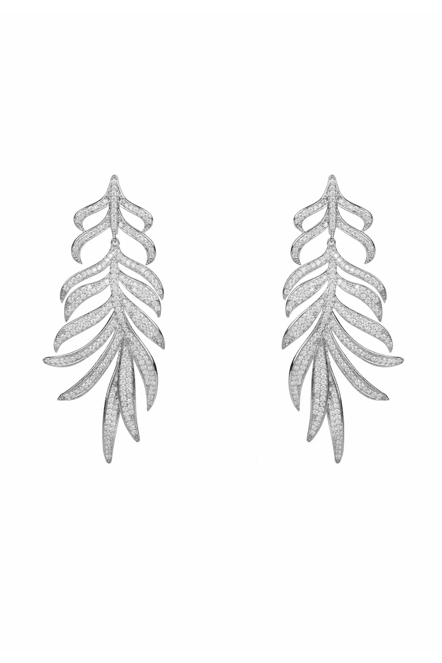 Feathered Leaf Statement Drop Earrings Silver - LATELITA Earrings