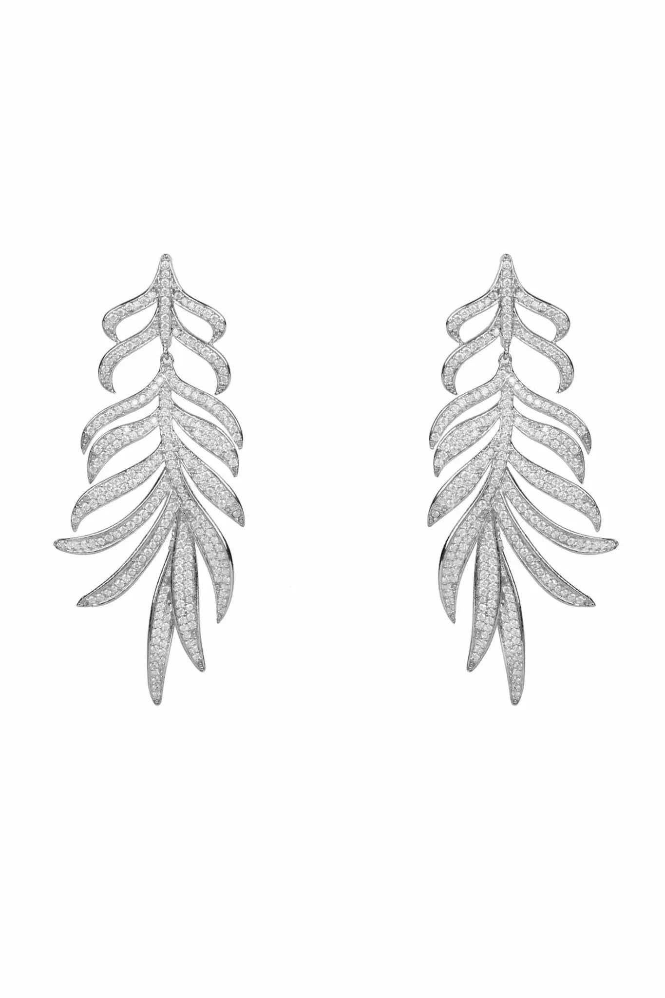 Feathered Leaf Statement Drop Earrings Silver - LATELITA Earrings