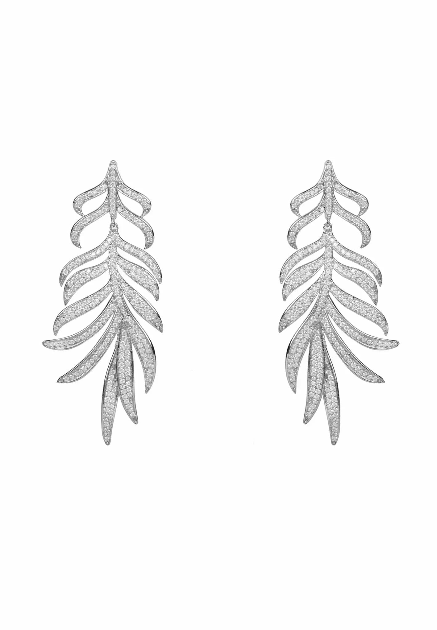 Feathered Leaf Statement Drop Earrings Silver - LATELITA Earrings