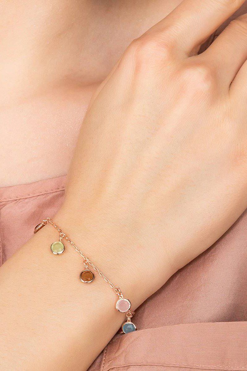 Florence Multi Coloured Gemstone Bracelet Rosegold - LATELITA Bracelets