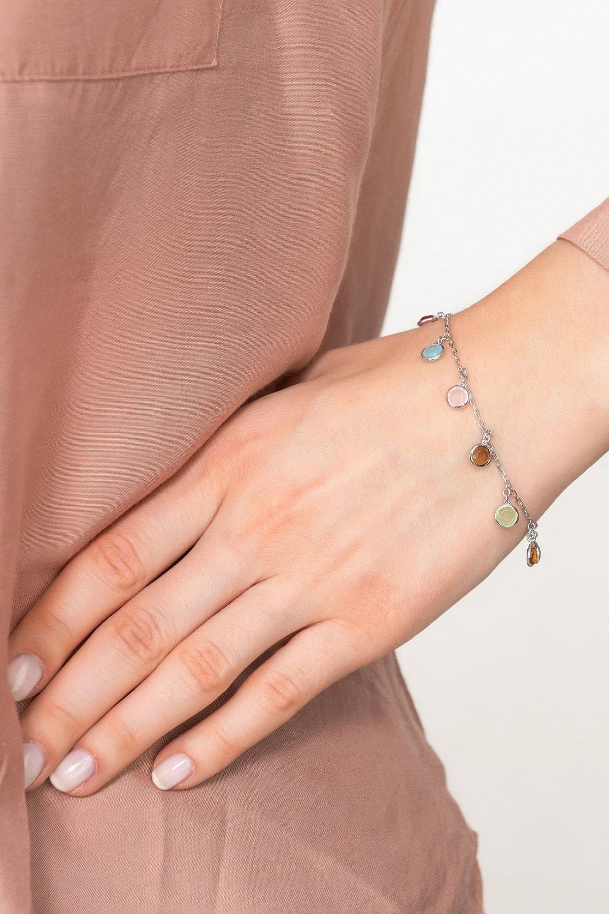 Florence Multi Coloured Gemstone Bracelet Silver - LATELITA Bracelets