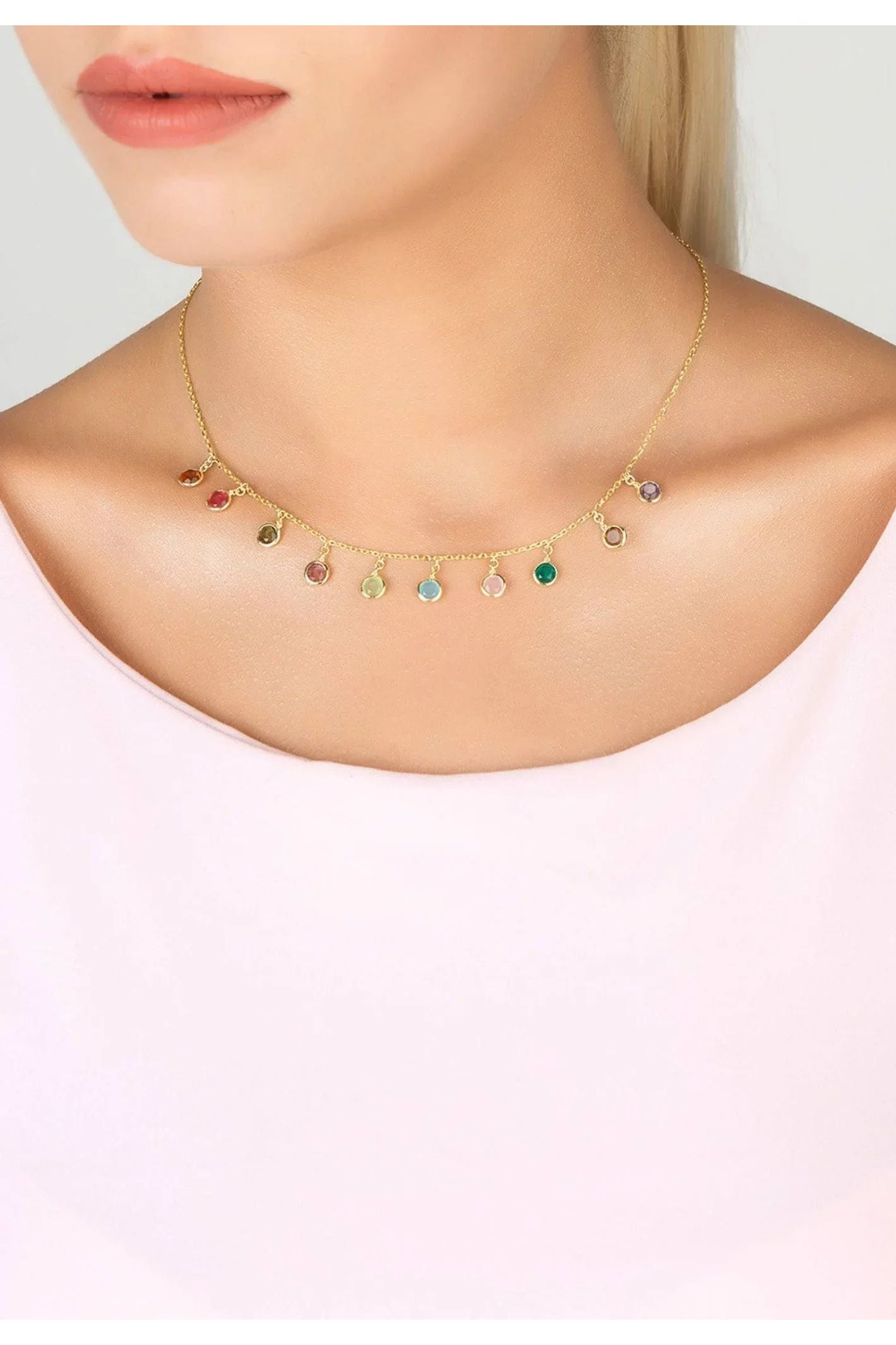 Florence Multi Coloured Gemstone Necklace Gold - LATELITA Necklaces