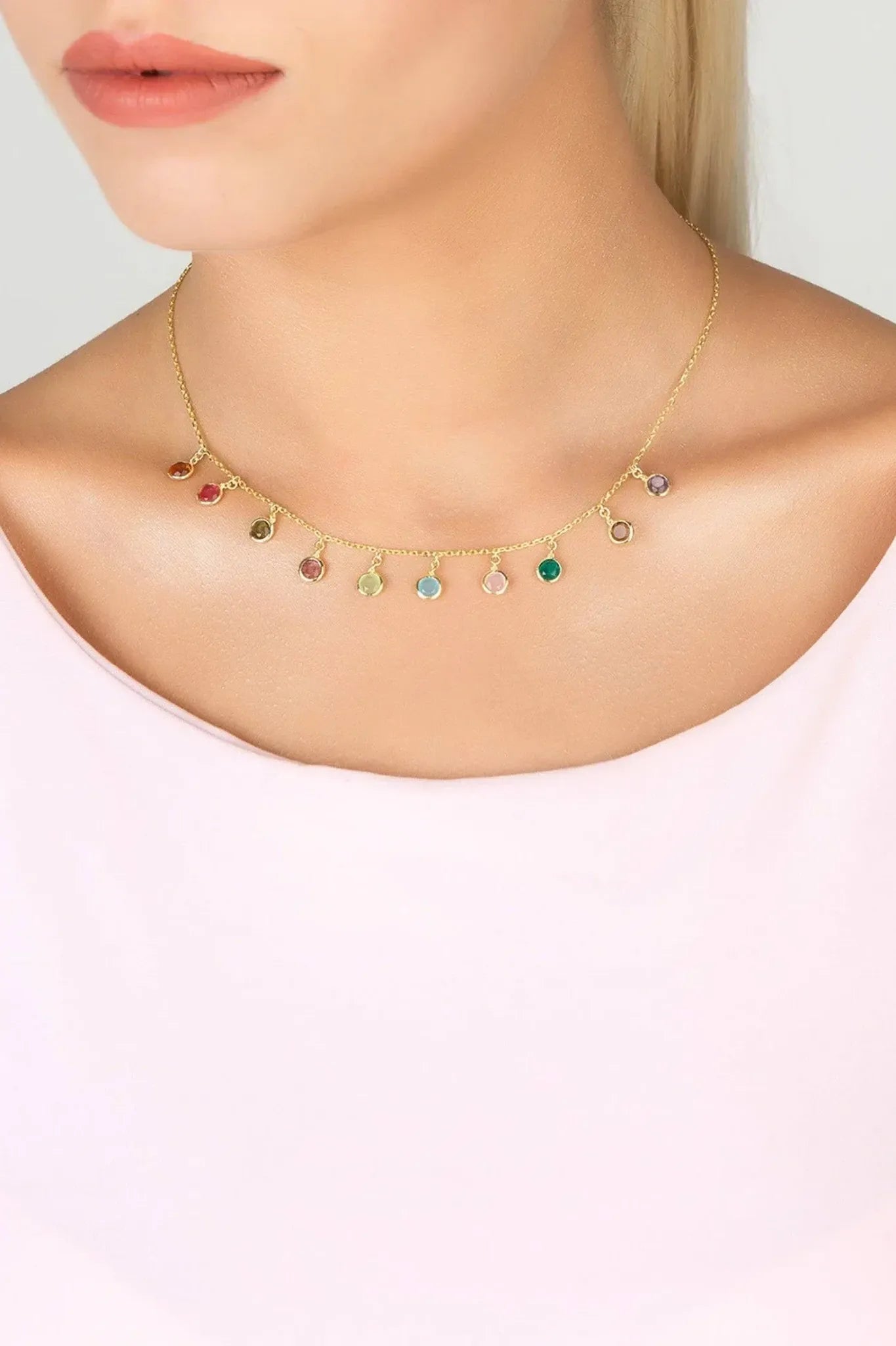 Florence Multi Coloured Gemstone Necklace Gold - LATELITA Necklaces