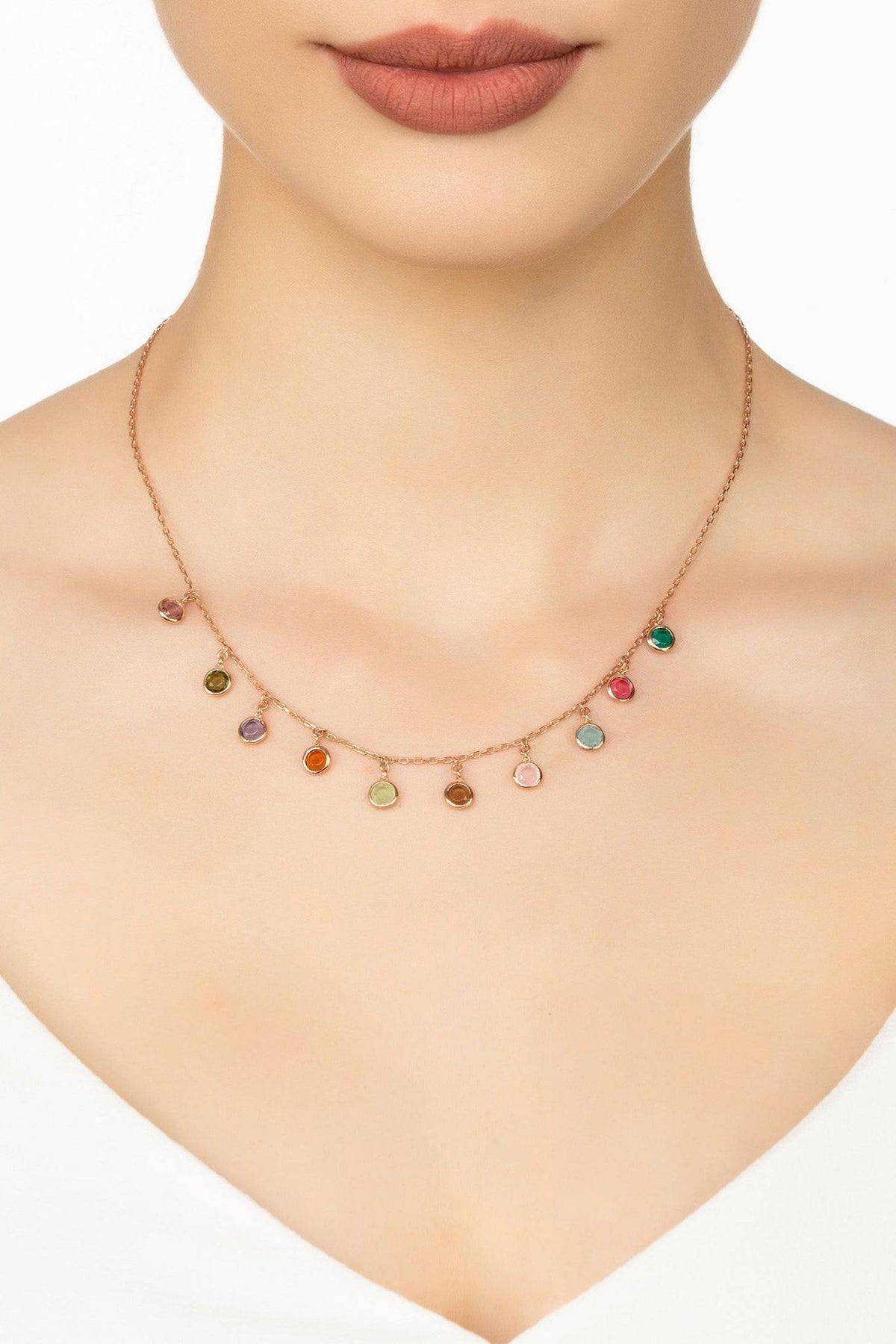 Florence Multi Coloured Gemstone Necklace Rosegold - LATELITA Necklaces