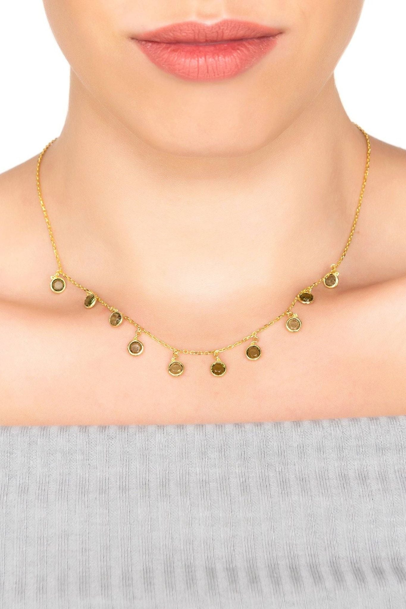 Florence Round Gemstone Necklace Gold Peridot - LATELITA Necklaces