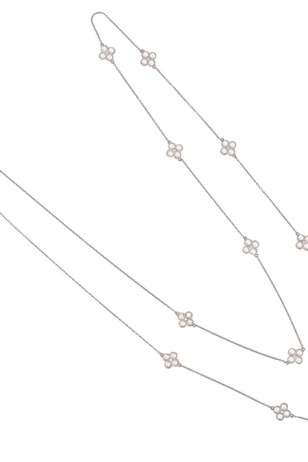 Flower Clover Long Chain White Quartz Necklace Silver - LATELITA Necklaces