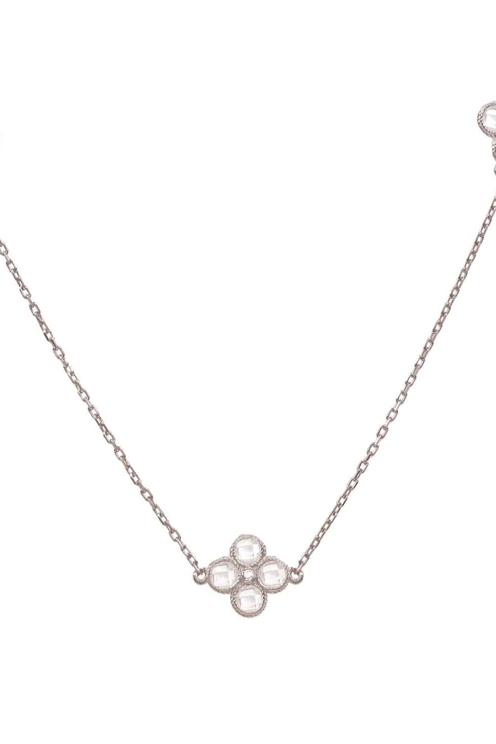 Flower Clover Long Chain White Quartz Necklace Silver - LATELITA Necklaces