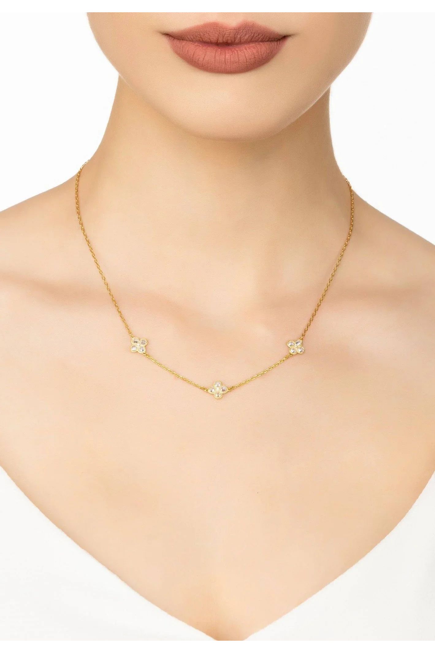 Flower Clover Triple Choker Necklace Gold - LATELITA Necklaces