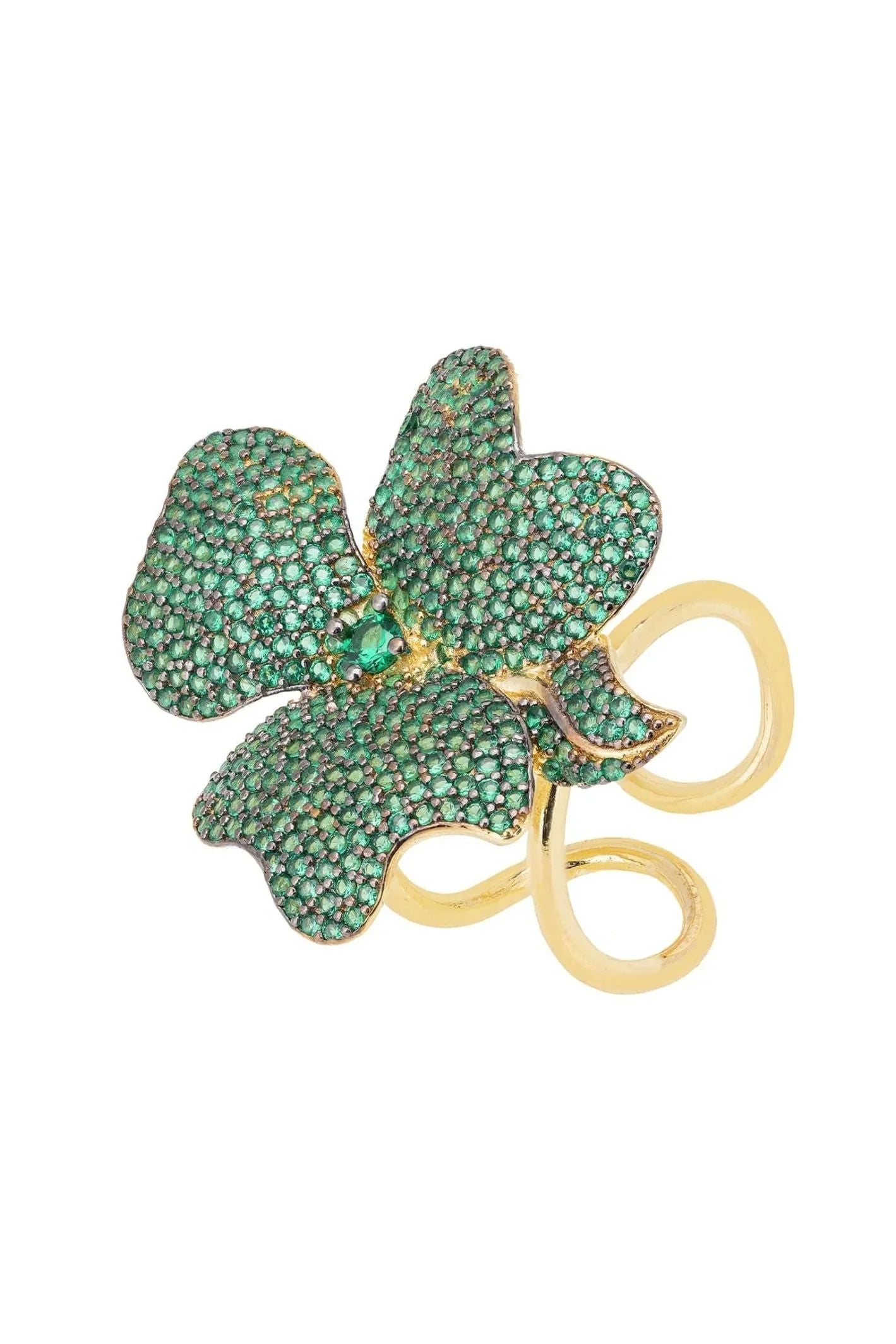 Flower Cocktail Ring Gold Emerald Green - LATELITA Rings