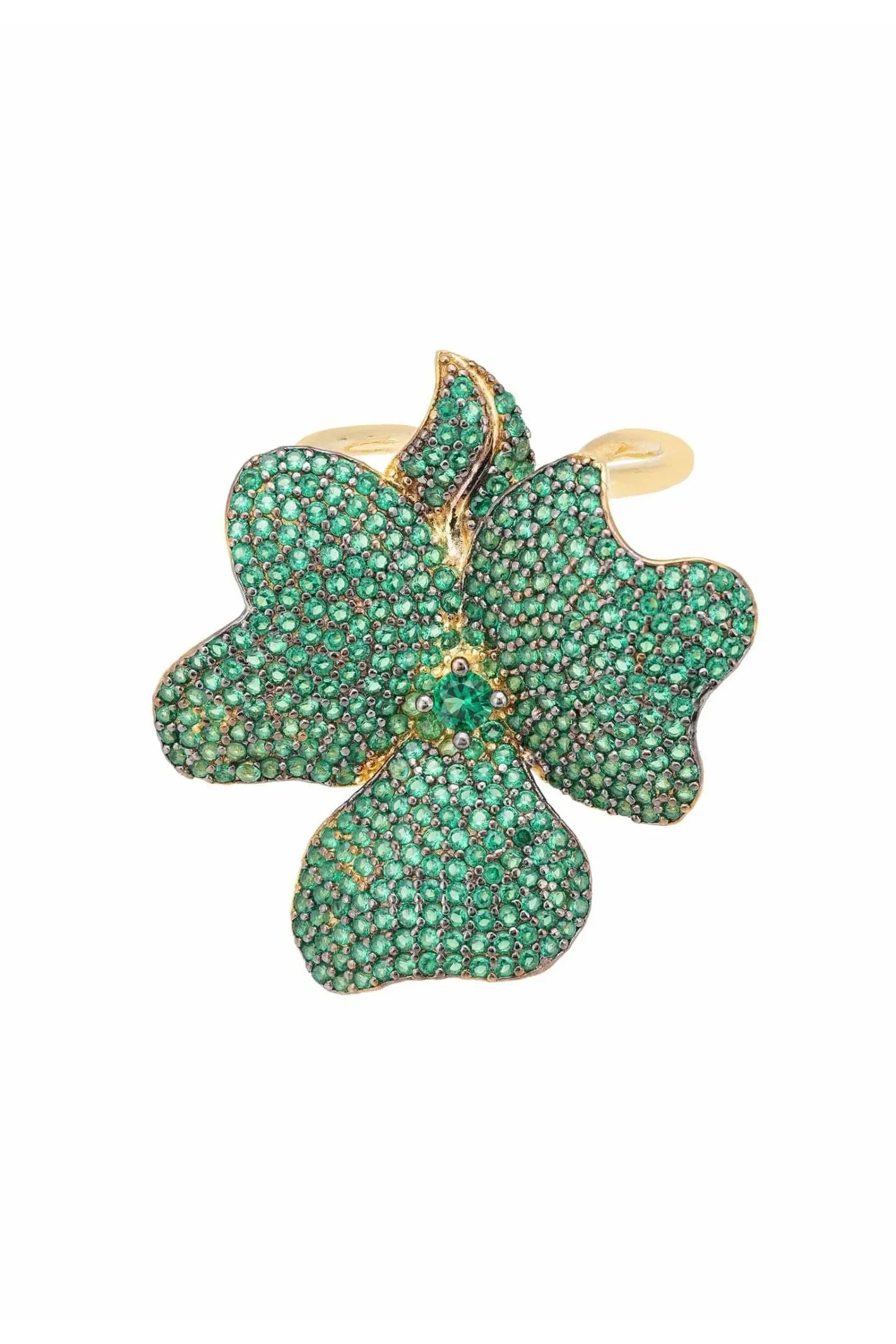 Flower Cocktail Ring Gold Emerald Green - LATELITA Rings