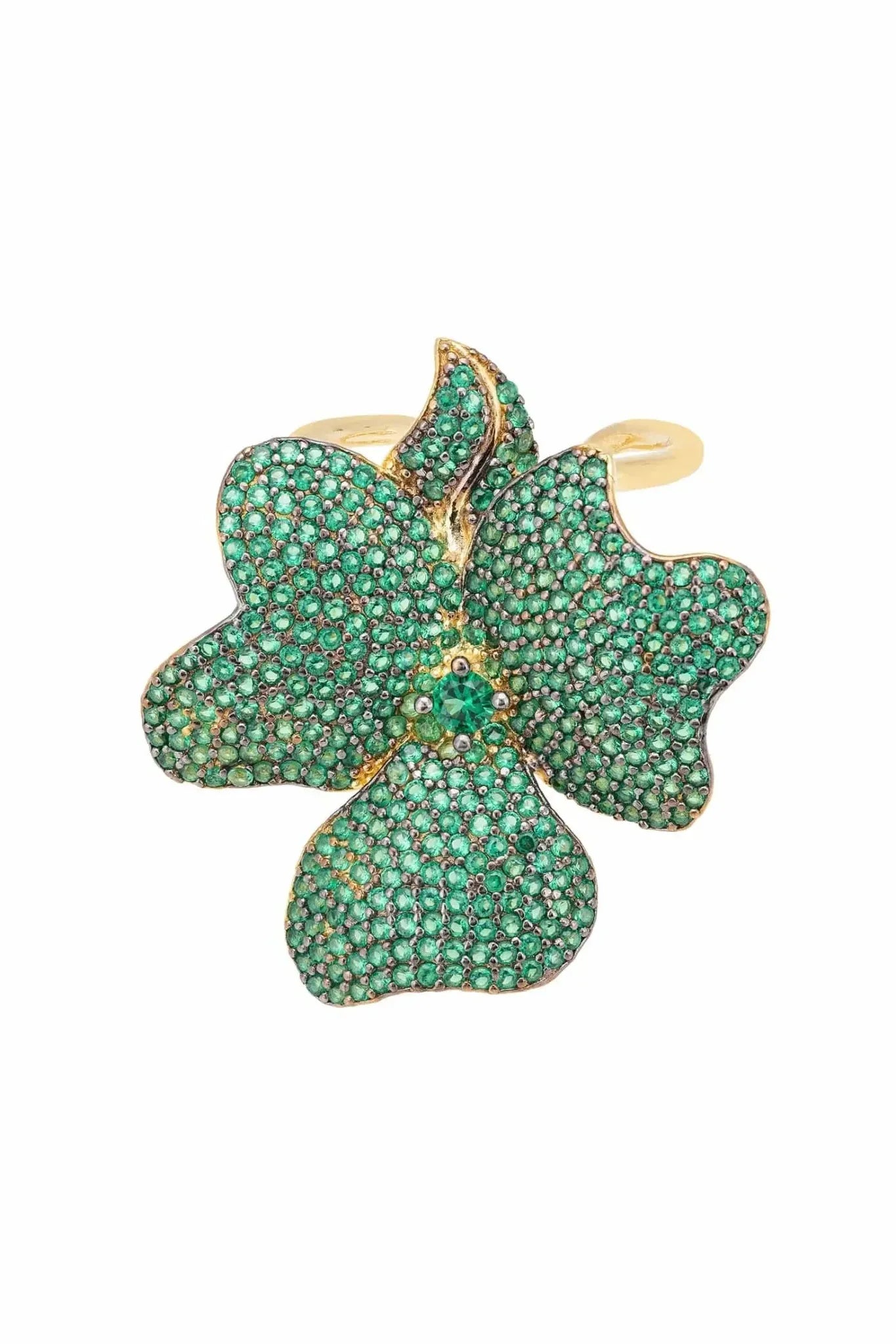 Flower Cocktail Ring Gold Emerald Green - LATELITA Rings