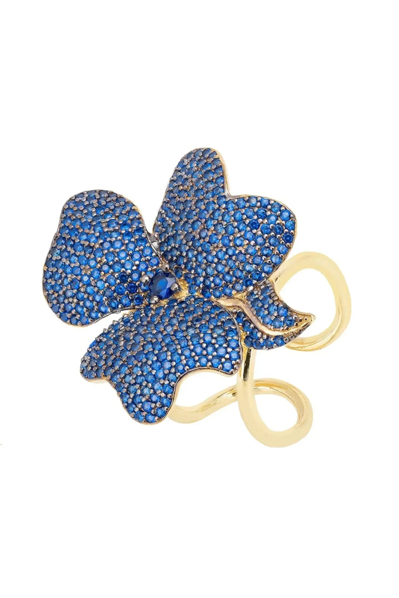 Flower Cocktail Ring Gold Sapphire Blue - LATELITA Rings