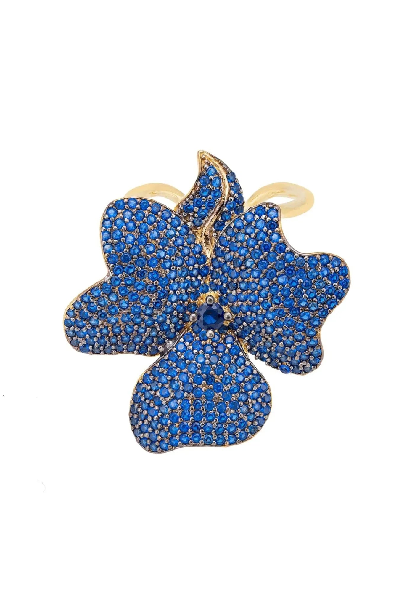 Flower Cocktail Ring Gold Sapphire Blue - LATELITA Rings