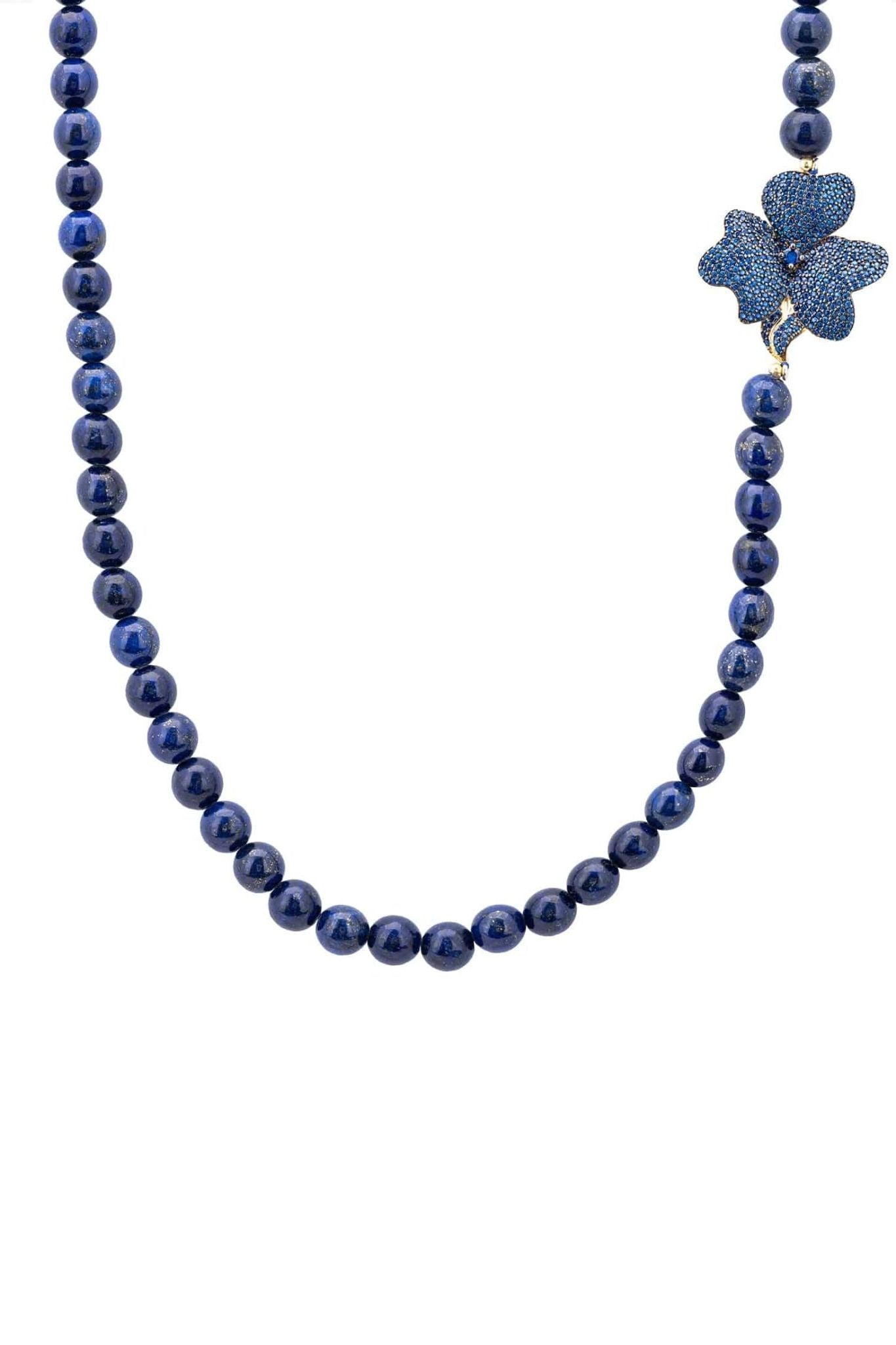 Flower Lapis Lazuli Gemstone Long Necklace Gold - LATELITA Necklaces