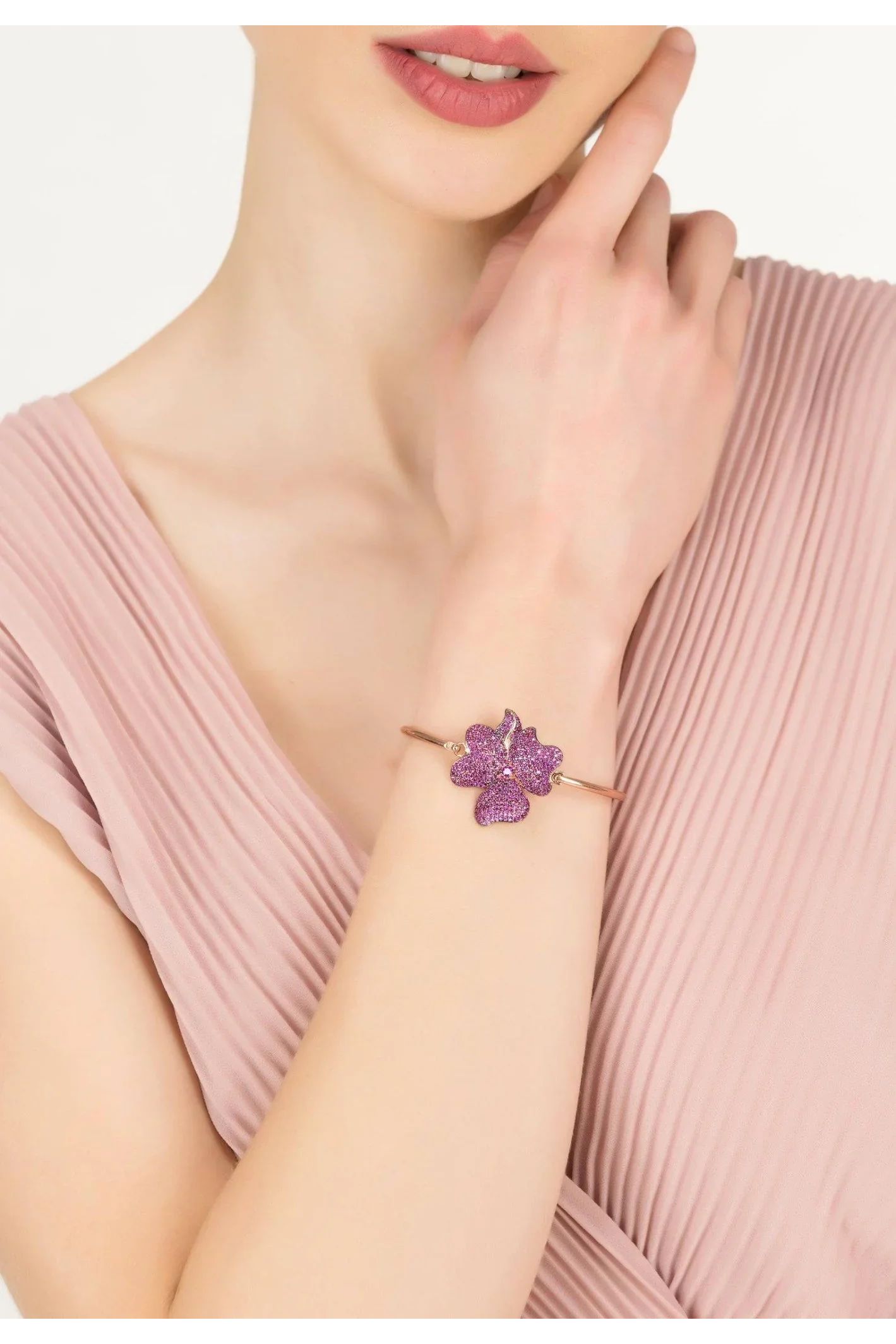 Flower Large Statement Cuff Bracelet Rosegold Ruby - LATELITA Bracelets