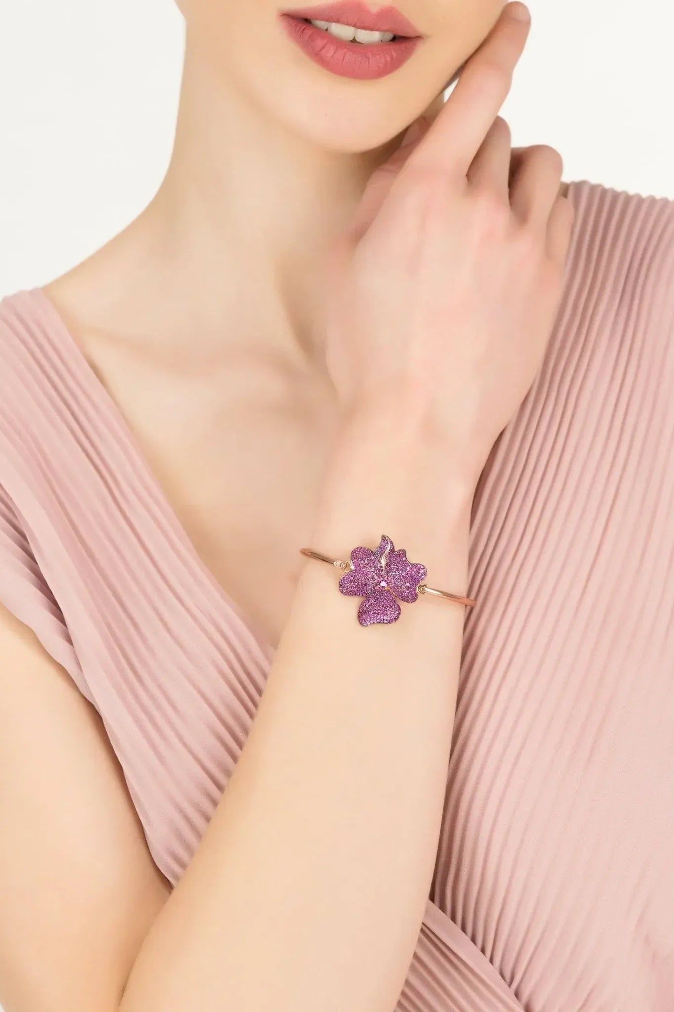 Flower Large Statement Cuff Bracelet Rosegold Ruby - LATELITA Bracelets