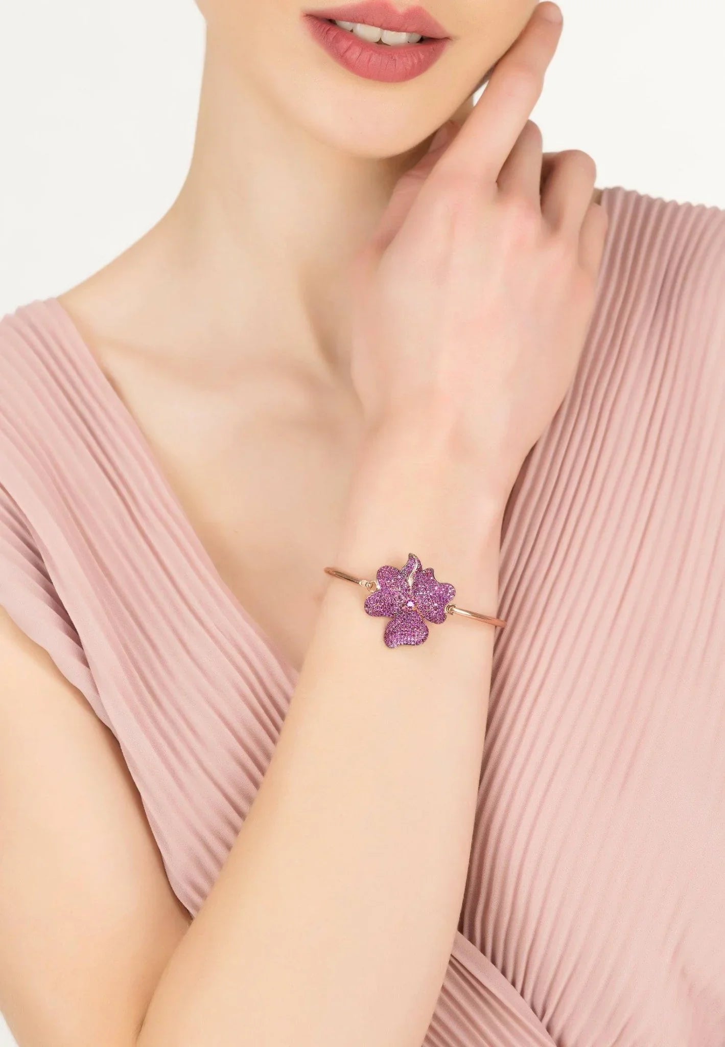 Flower Large Statement Cuff Bracelet Rosegold Ruby - LATELITA Bracelets