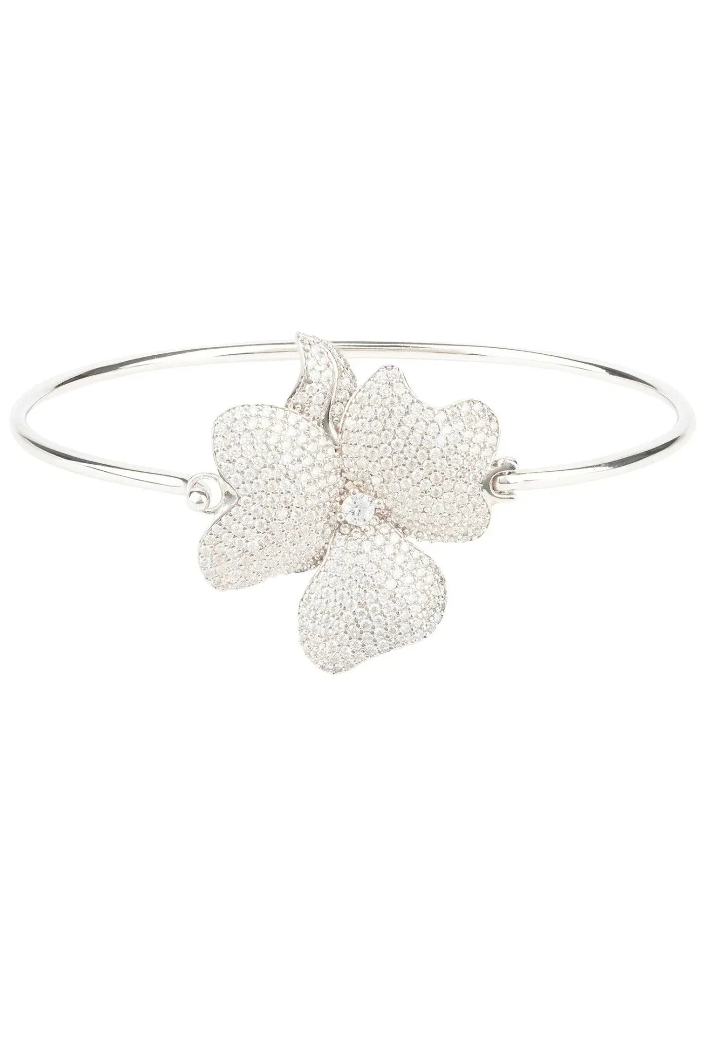 Flower Large Statement Cuff Bracelet Silver - LATELITA Bracelets