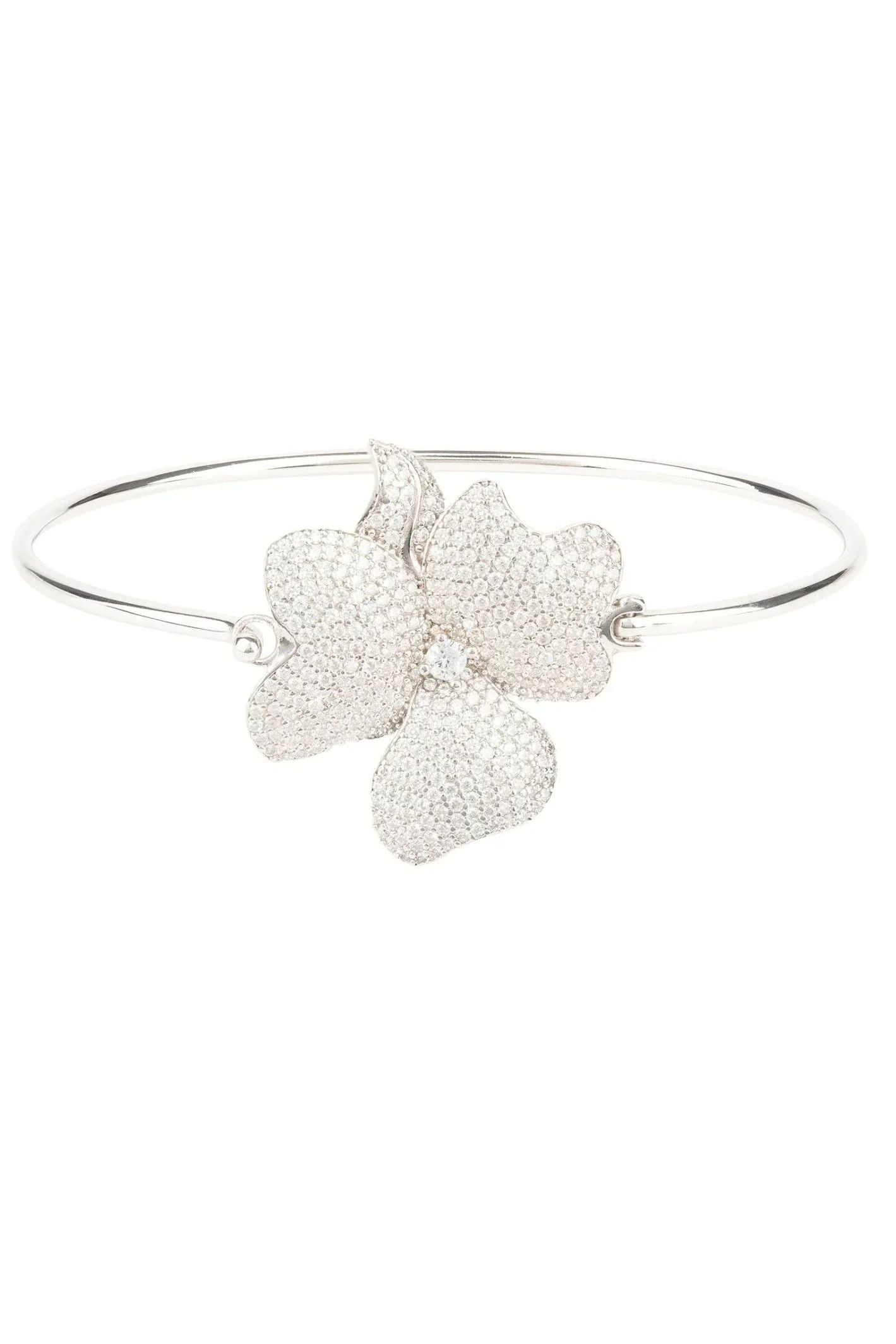 Flower Large Statement Cuff Bracelet Silver - LATELITA Bracelets