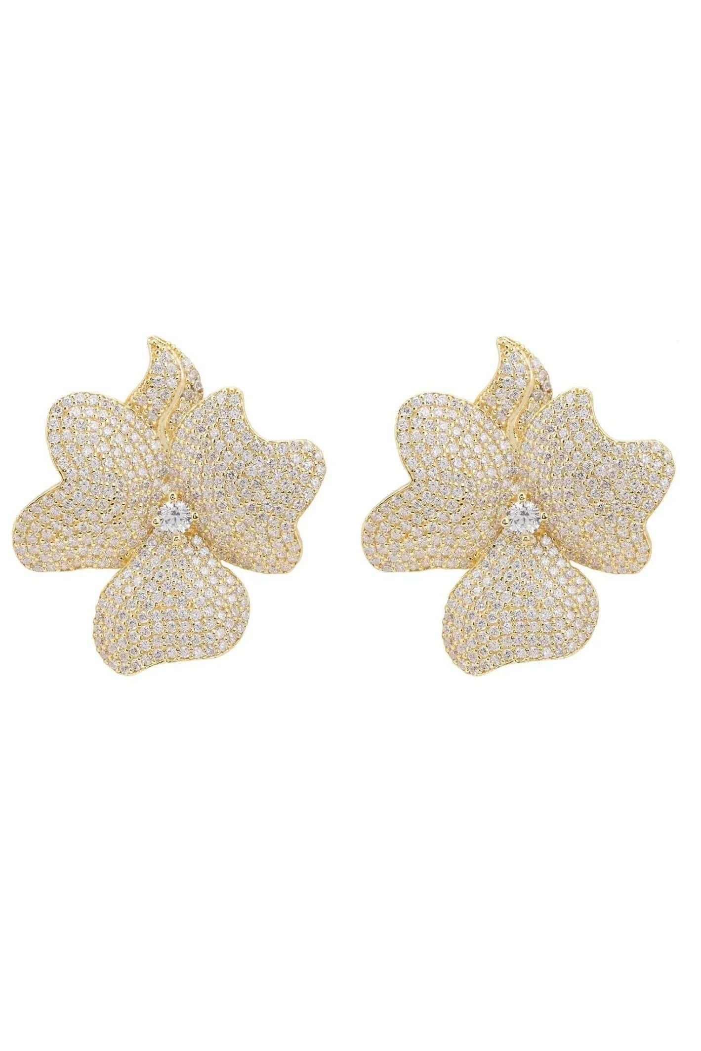 Flower Large Stud Earrings Gold - LATELITA Earrings