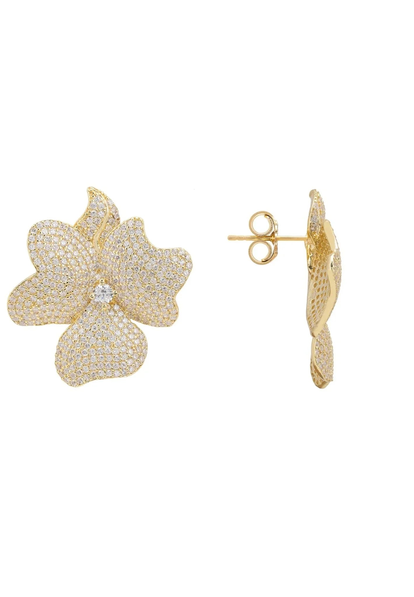 Flower Large Stud Earrings Gold - LATELITA Earrings