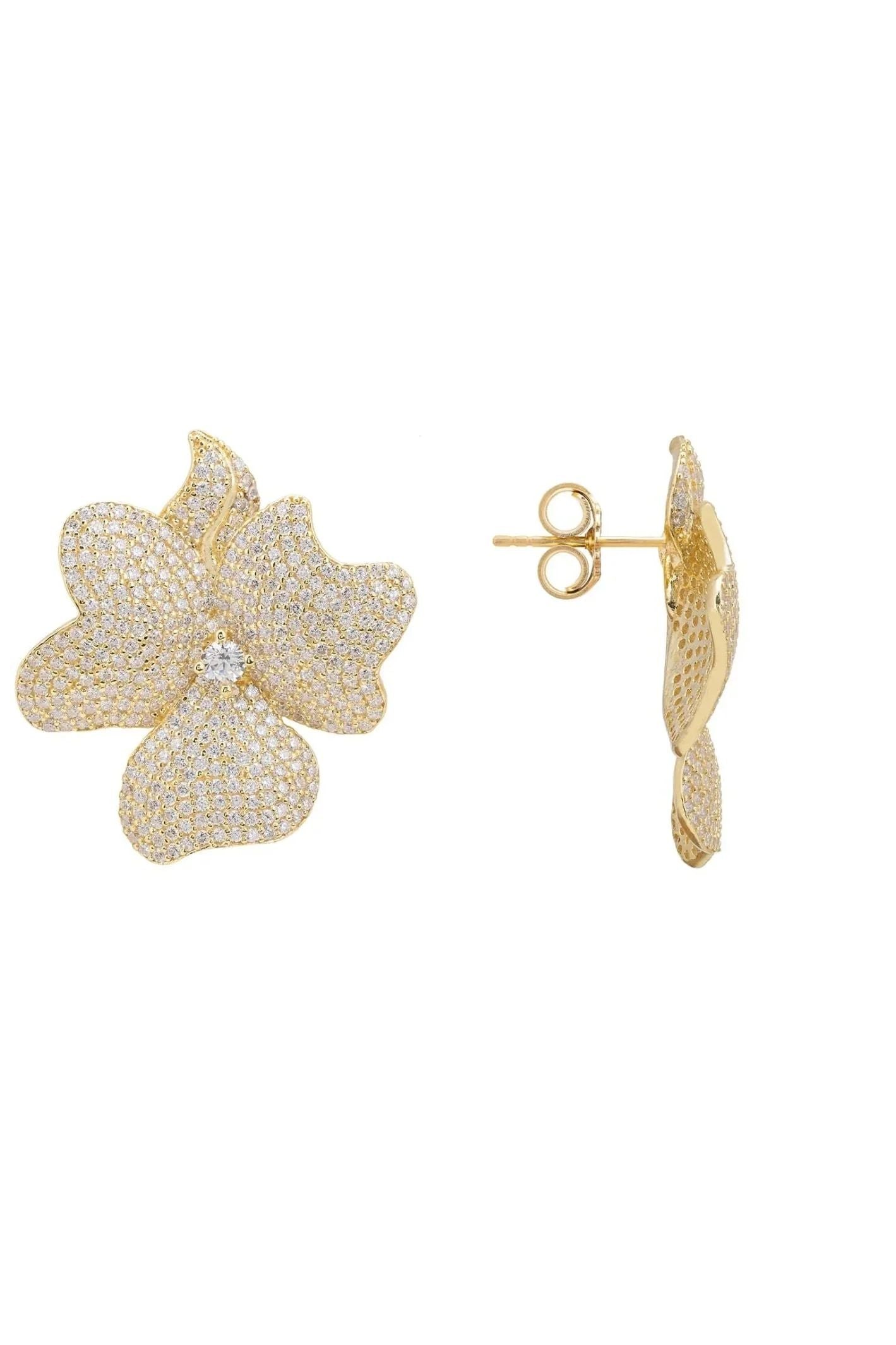 Flower Large Stud Earrings Gold - LATELITA Earrings
