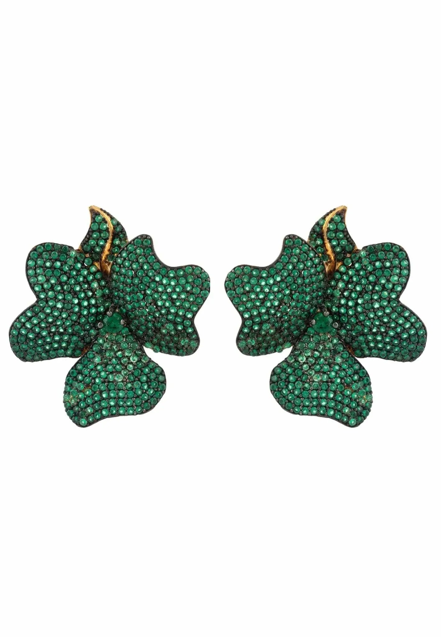 Flower Large Stud Earrings Gold Emerald Green - LATELITA Earrings