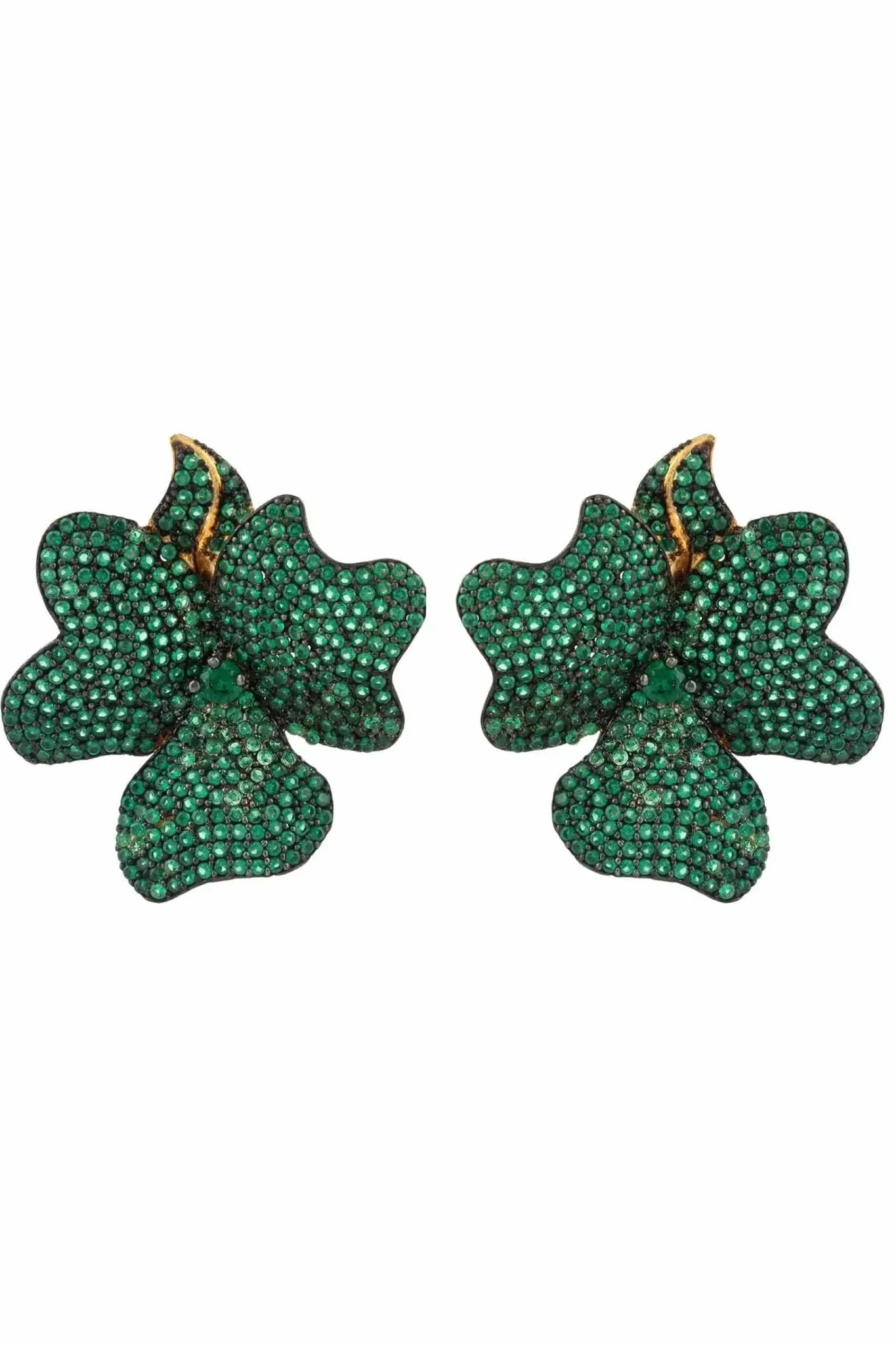 Flower Large Stud Earrings Gold Emerald Green - LATELITA Earrings