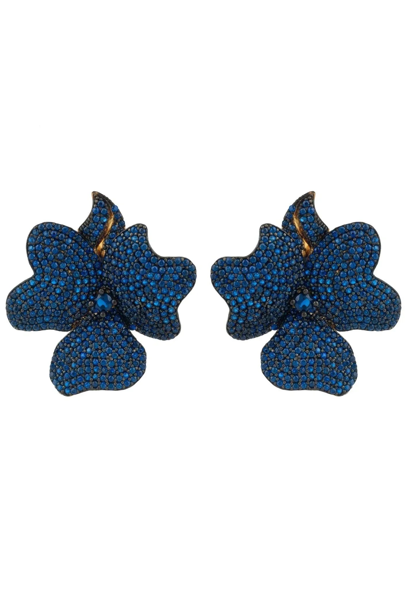 Flower Large Stud Earrings Gold Sapphire Blue - LATELITA Earrings