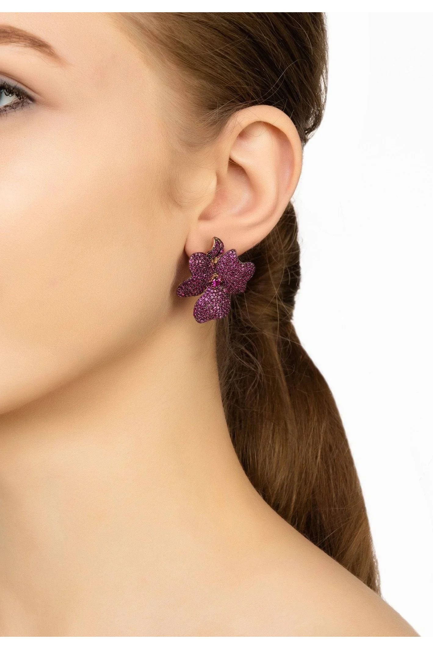 Flower Large Stud Earrings Ruby Rose Gold - LATELITA Earrings