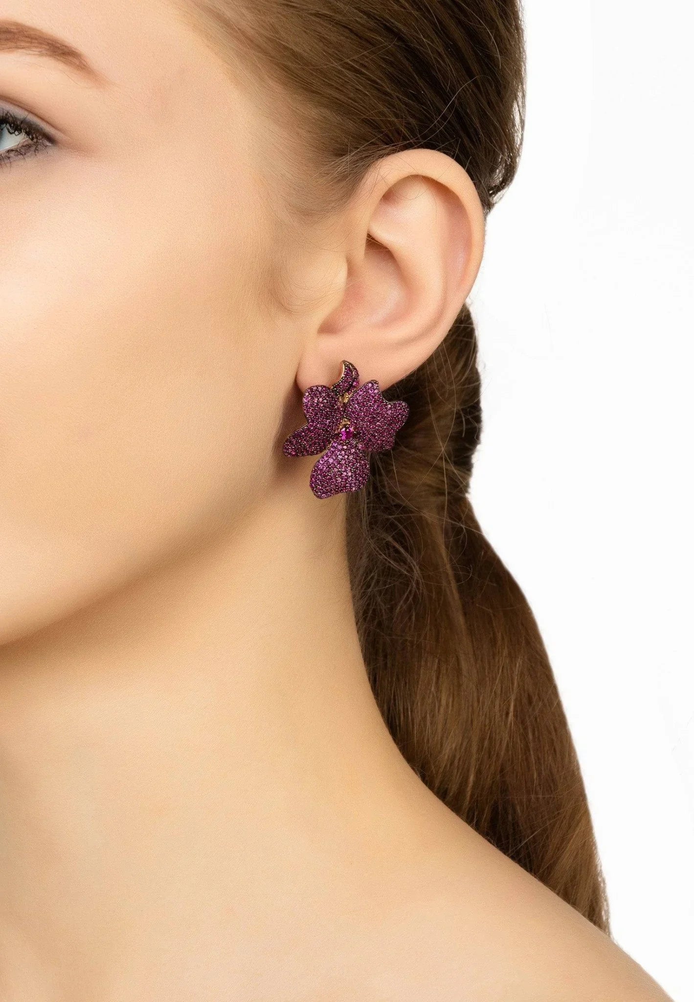 Flower Large Stud Earrings Ruby Rose Gold - LATELITA Earrings