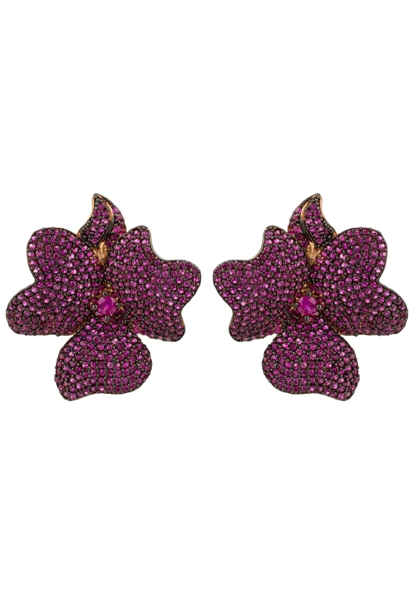 Flower Large Stud Earrings Ruby Rose Gold - LATELITA Earrings