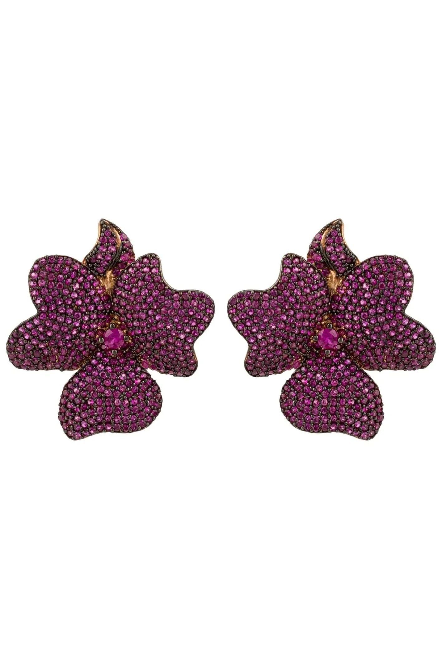 Flower Large Stud Earrings Ruby Rose Gold - LATELITA Earrings