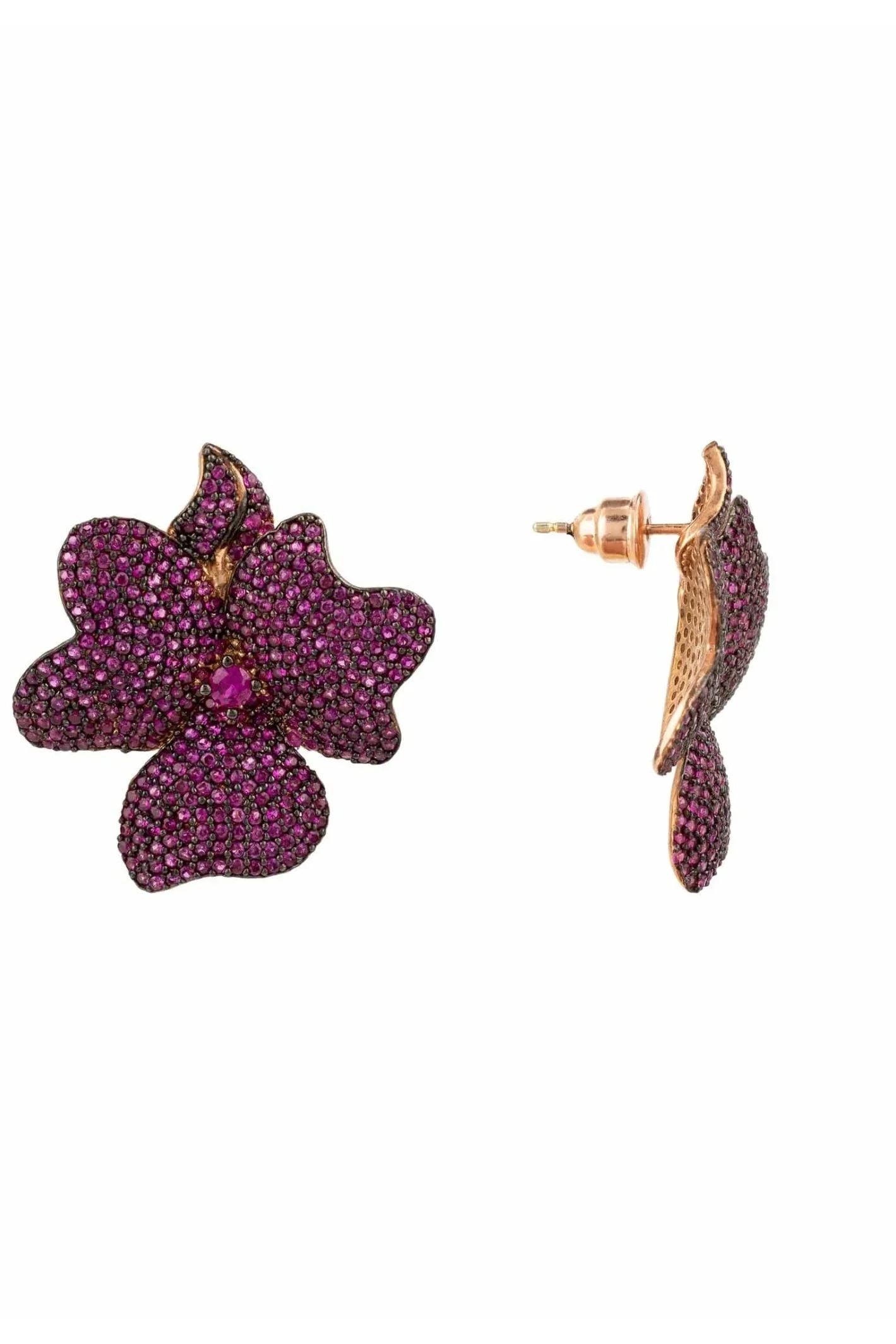 Flower Large Stud Earrings Ruby Rose Gold - LATELITA Earrings