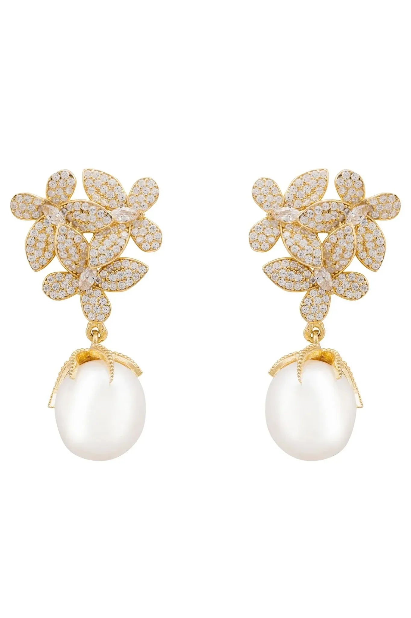 Flowers Baroque Pearl Earrings Gold White - LATELITA Earrings