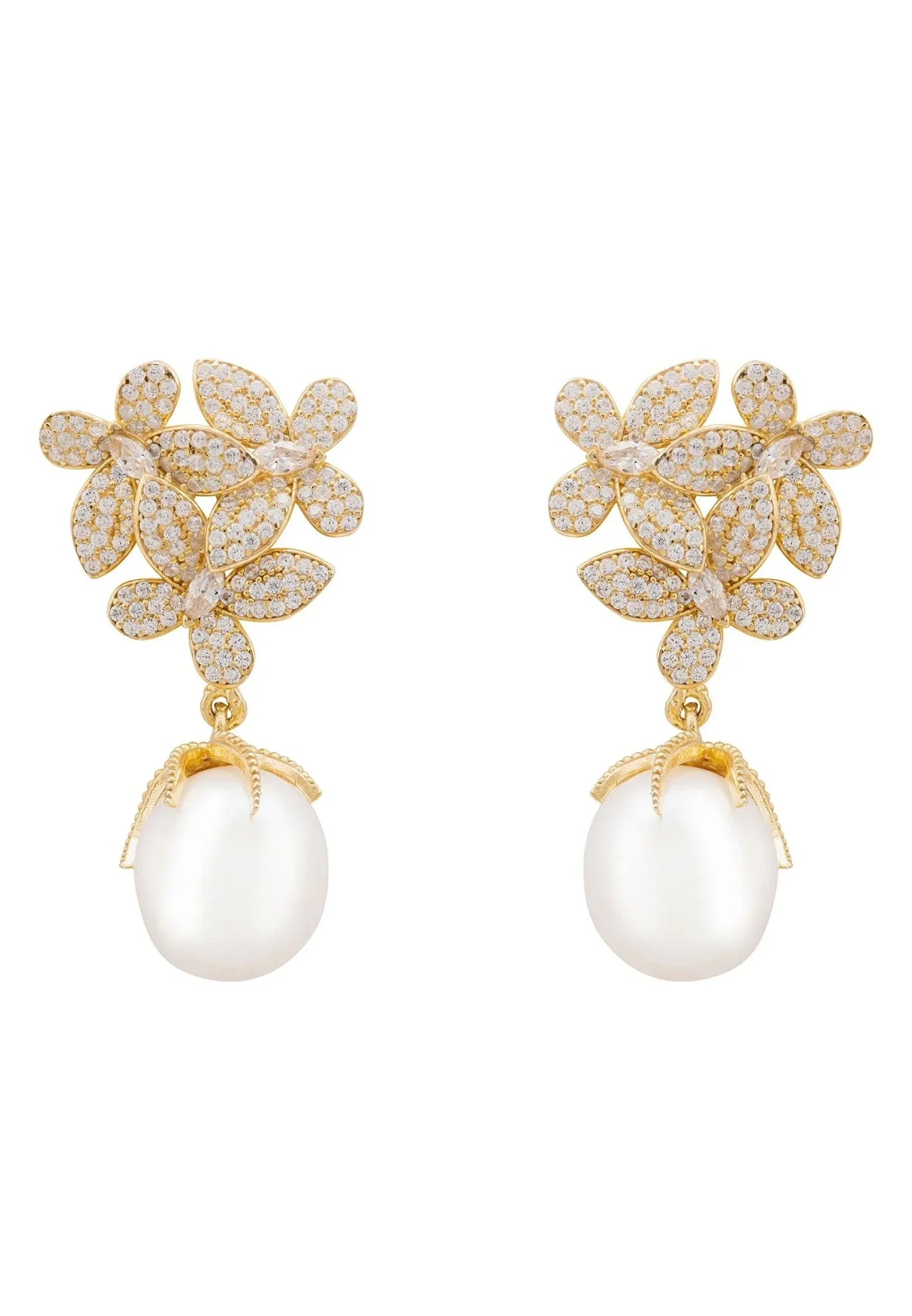 Flowers Baroque Pearl Earrings Gold White - LATELITA Earrings