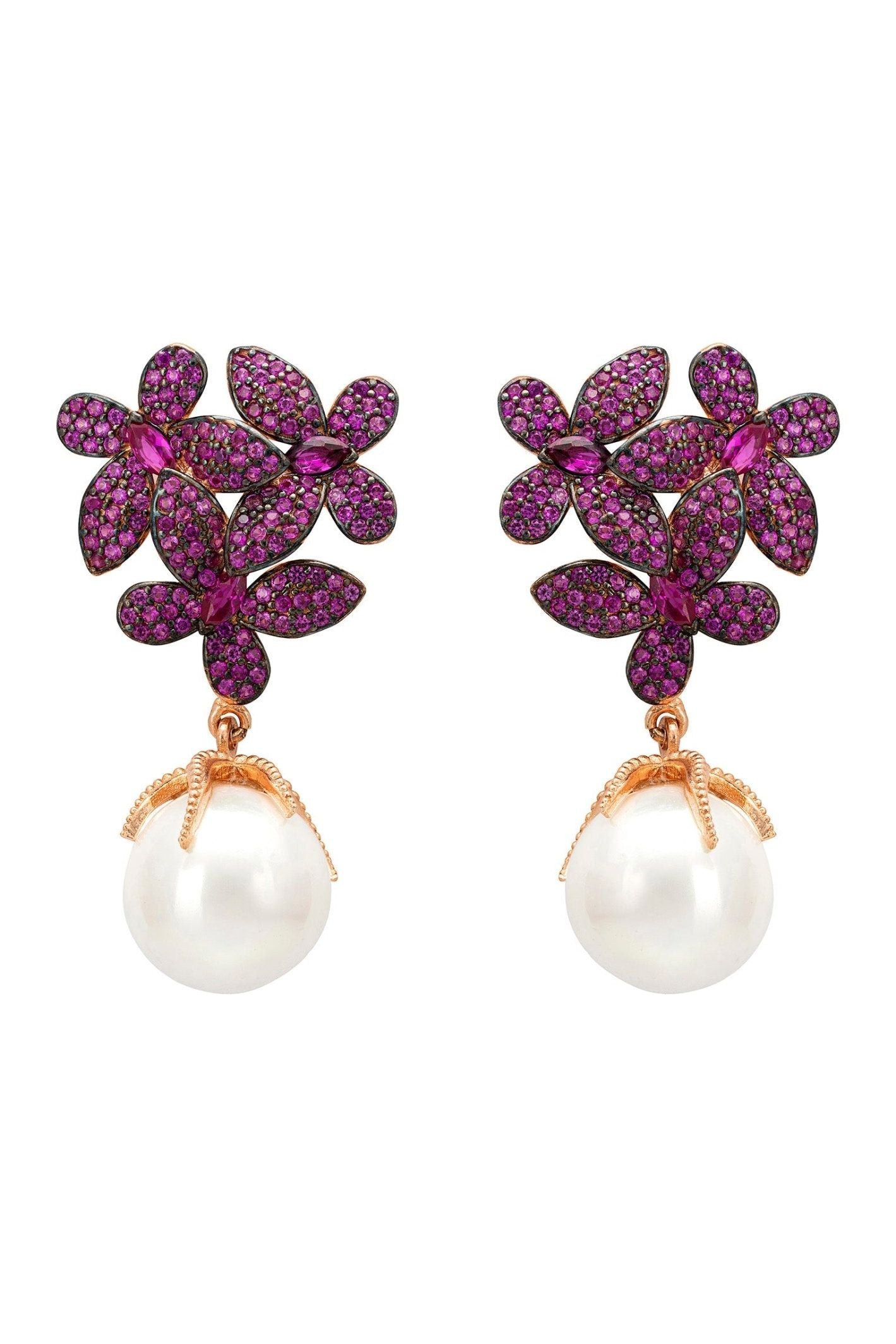 Flowers Baroque Pearl Earrings Ruby Pink Rosegold - LATELITA Earrings